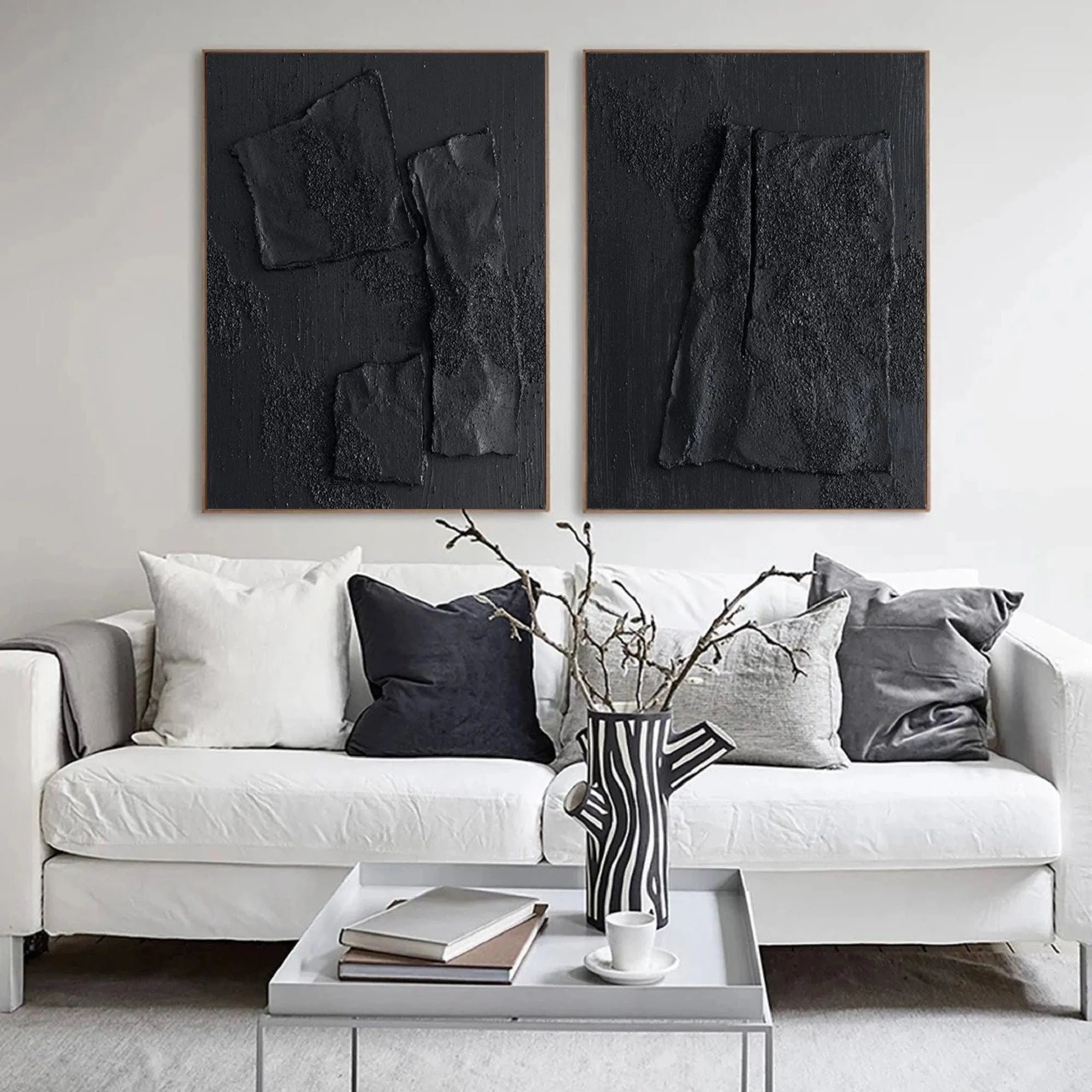 Black Minimalist Textured Canvas Set of 2 #MT066