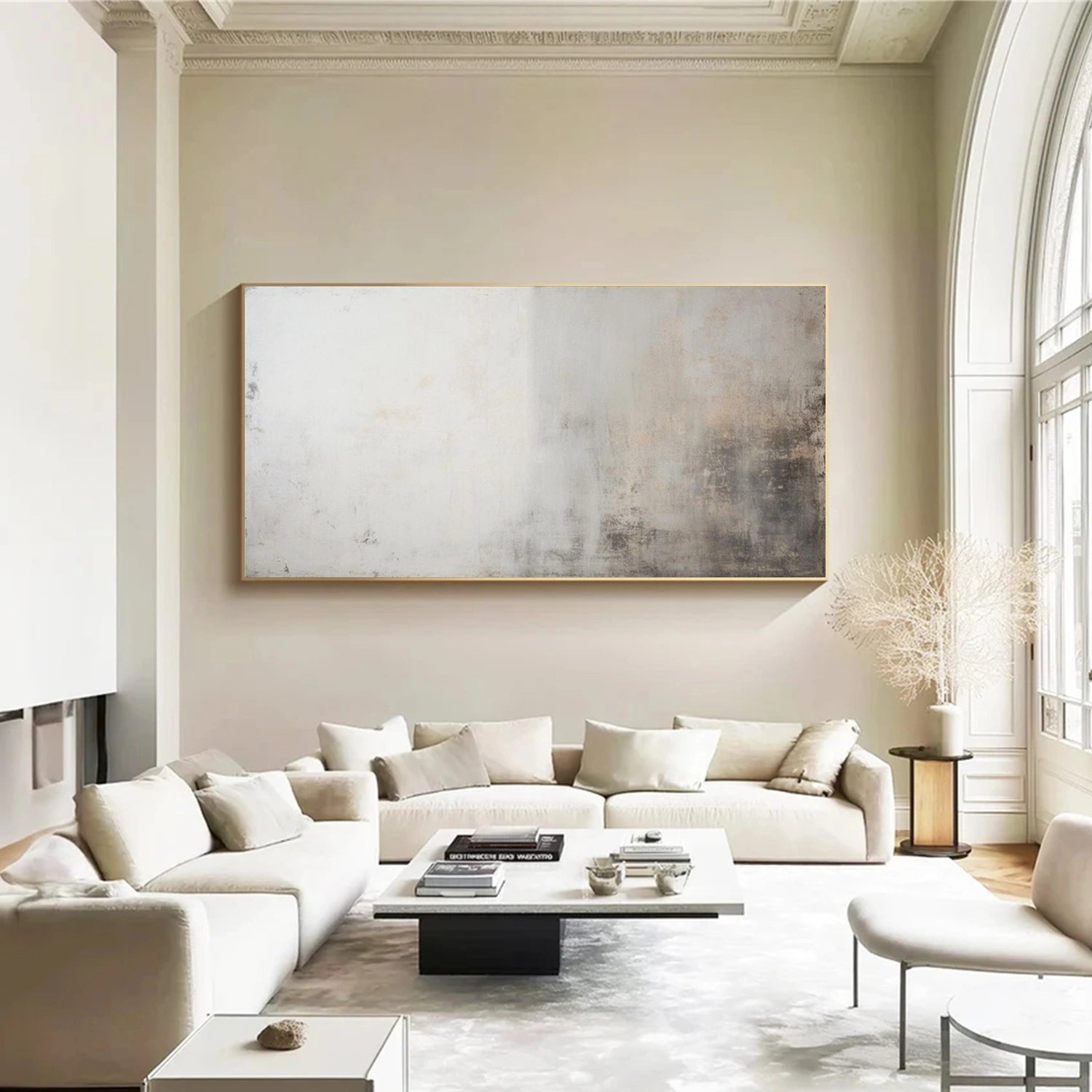 White and Gray Abstract Canvas Wall art #AP218