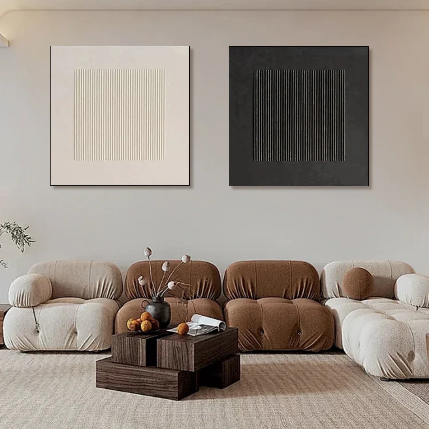 Black and White Minimalist Textured Canvas Art Set of 2 #MT125