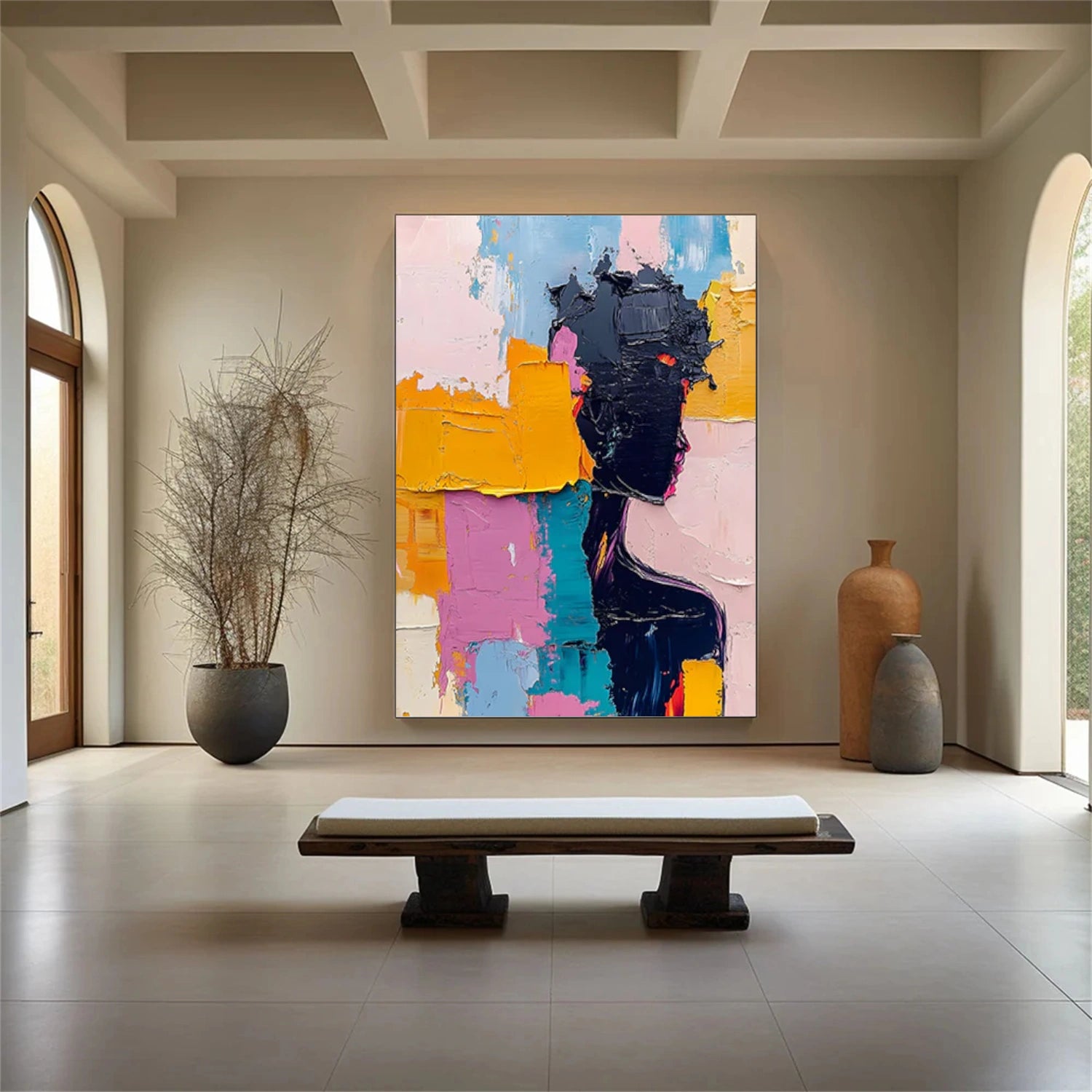 Abstract Portrait Textured Canvas Art #AE043