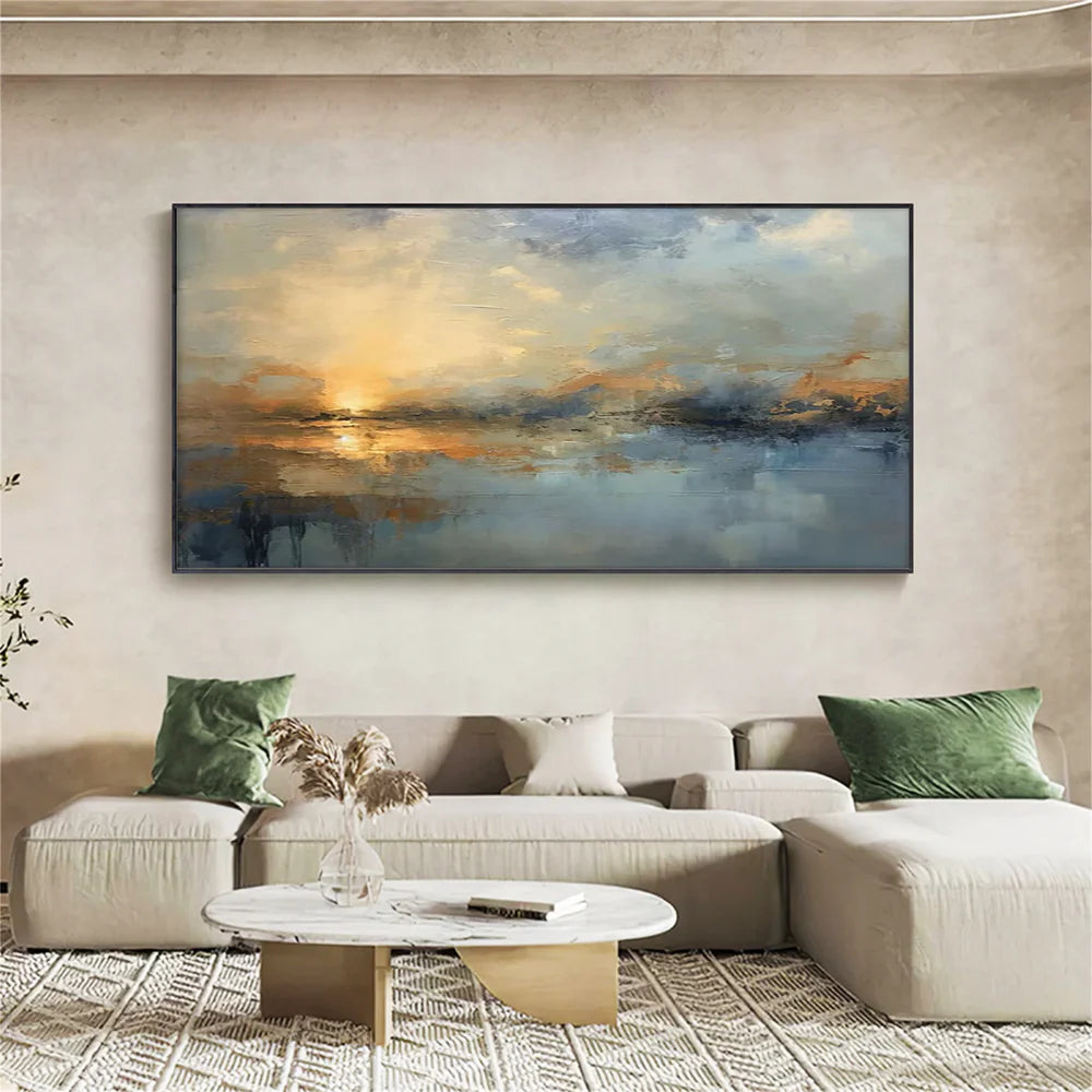 Large horizontal abstract painting for a living room sofa wall by Wonder Artwork