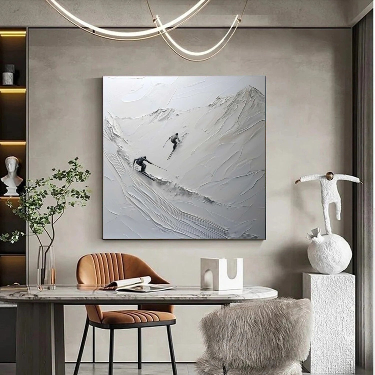 Skiing Sport Textured Wall Art #MS068