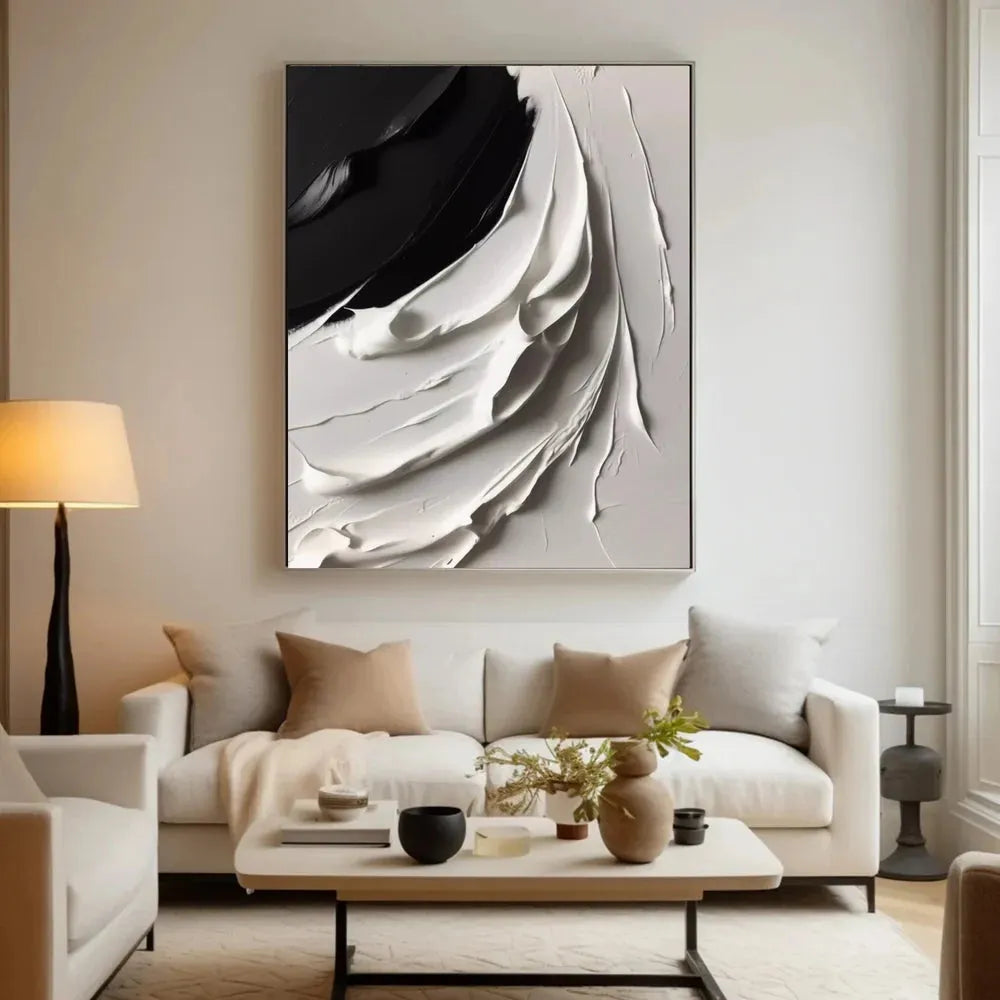 White and Black Minimalist Textured Canvas #MT052