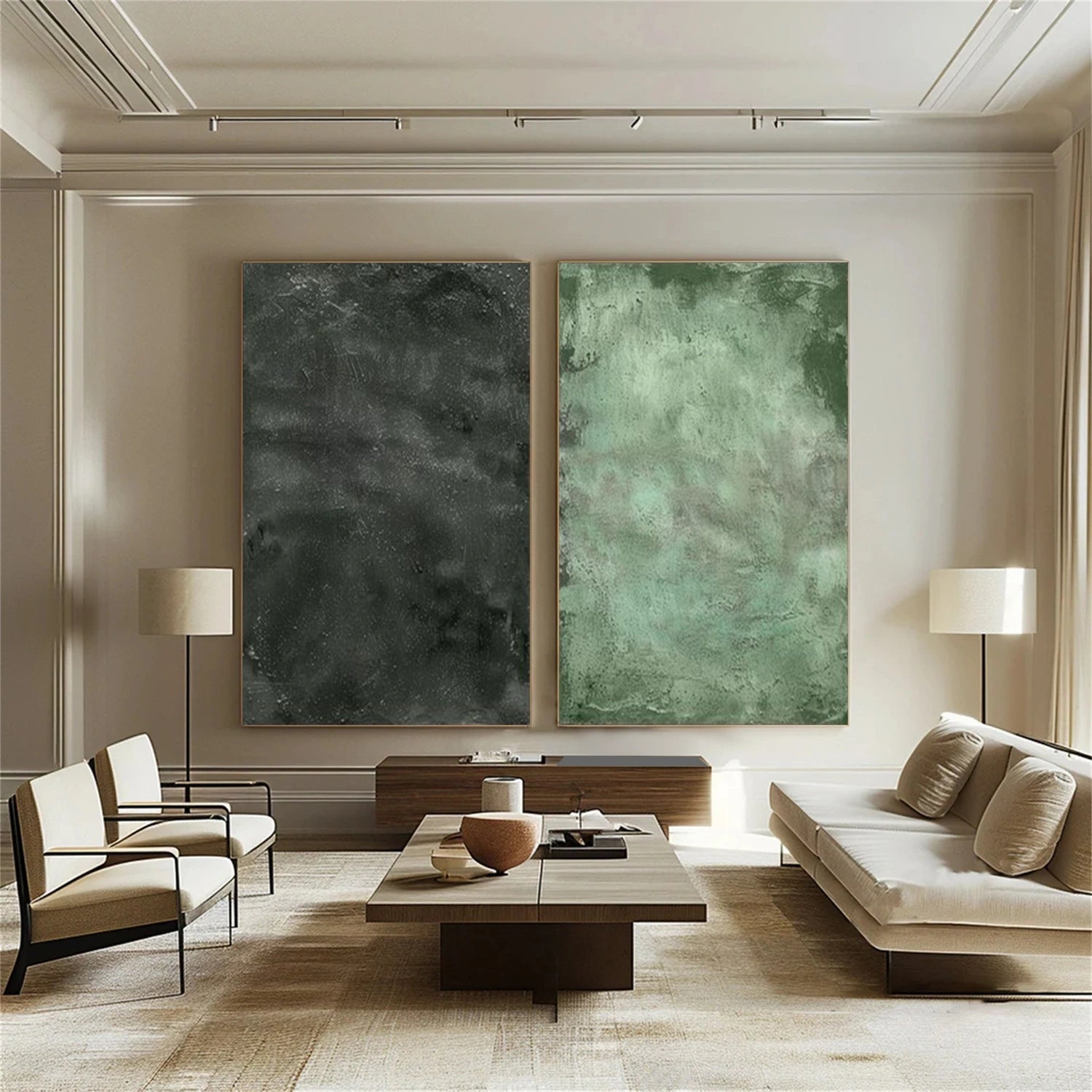 Green Wabi Sabi Canvas Art Set of 2 #WS115