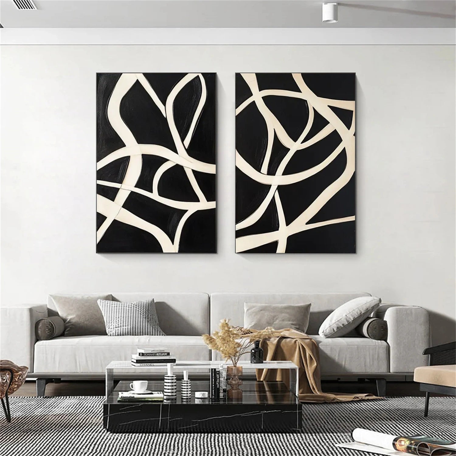 Black and White Minimalistic Set of 2 Canvas Art #MT116