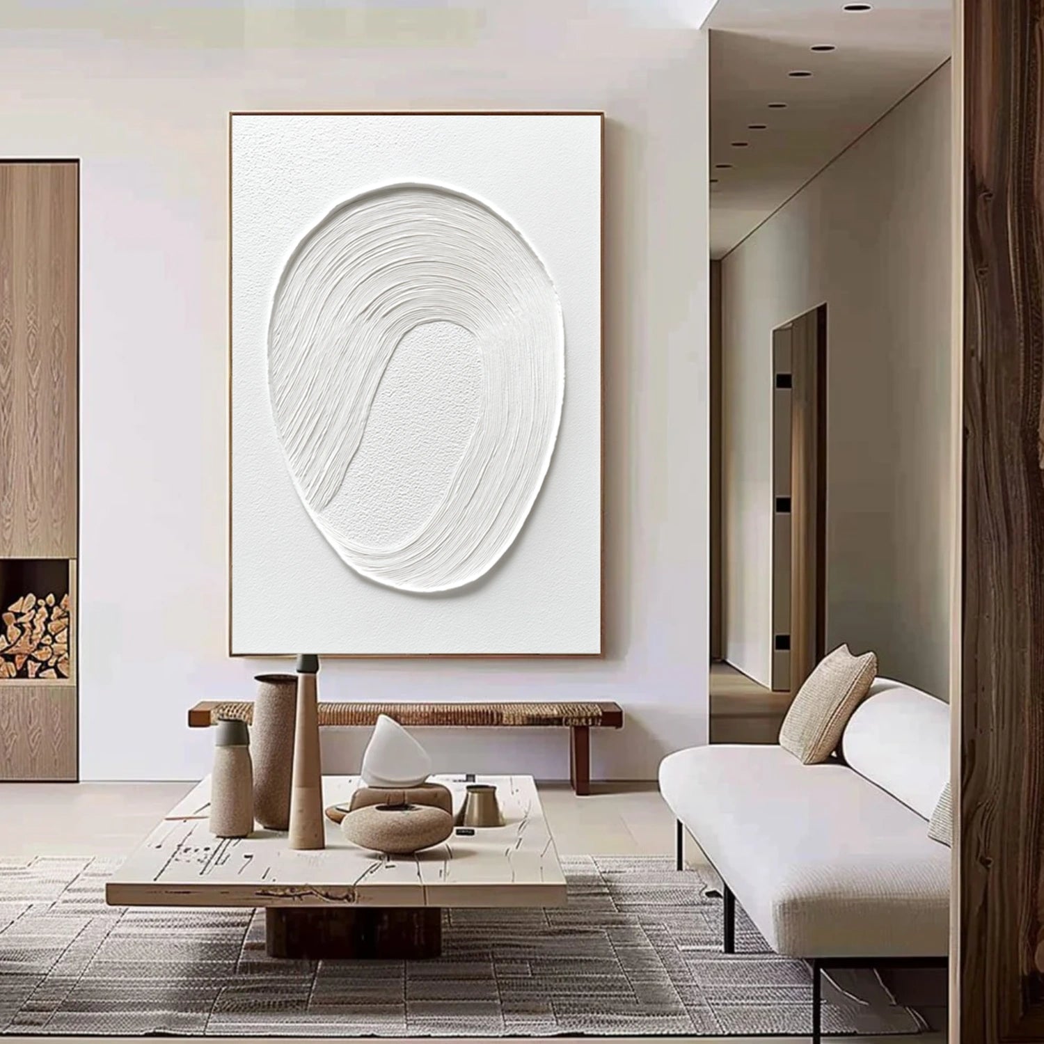 White Minimalist Textured Canvas Art #MT185
