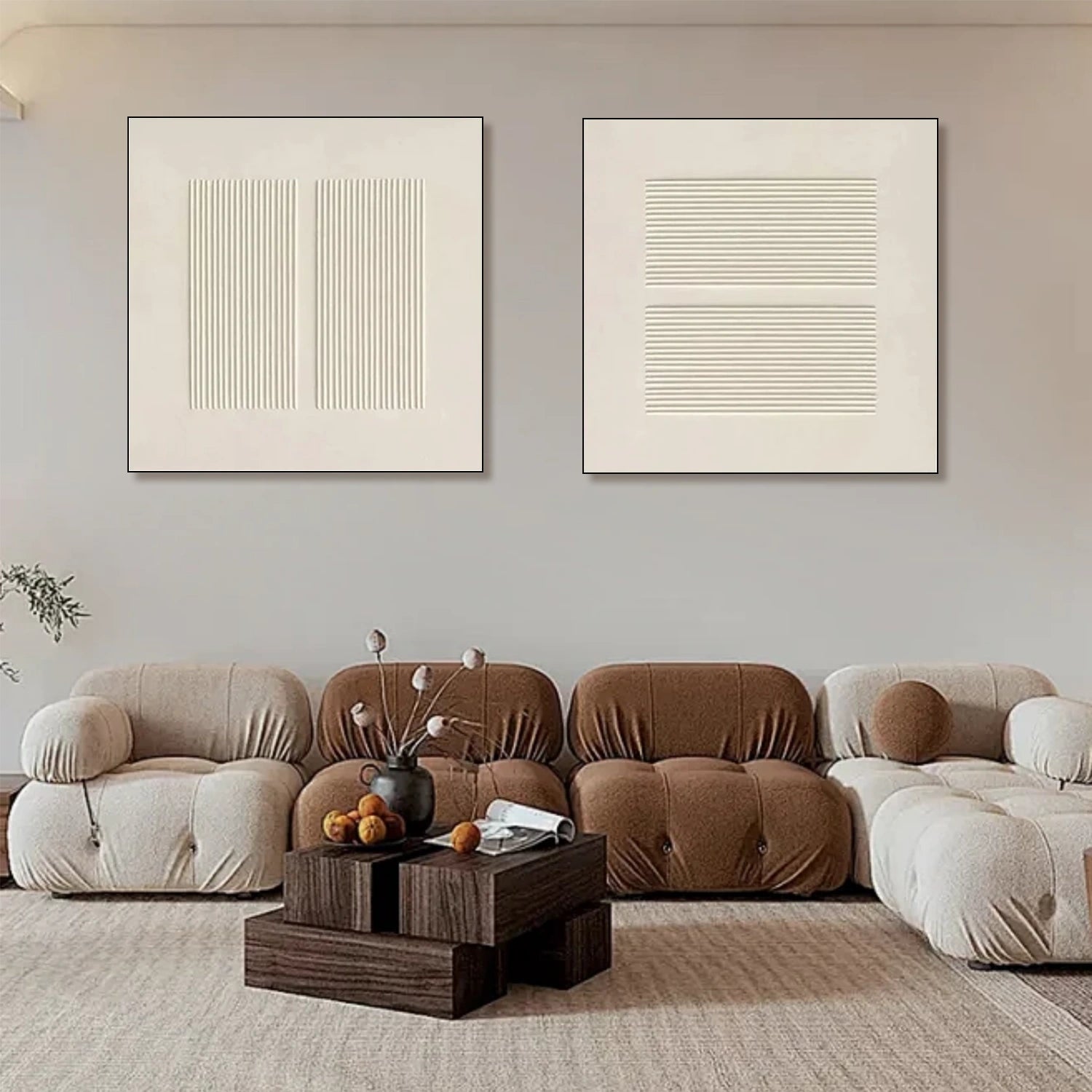 Beige Minimalist Textured Canvas Art Set of 2 #MT126