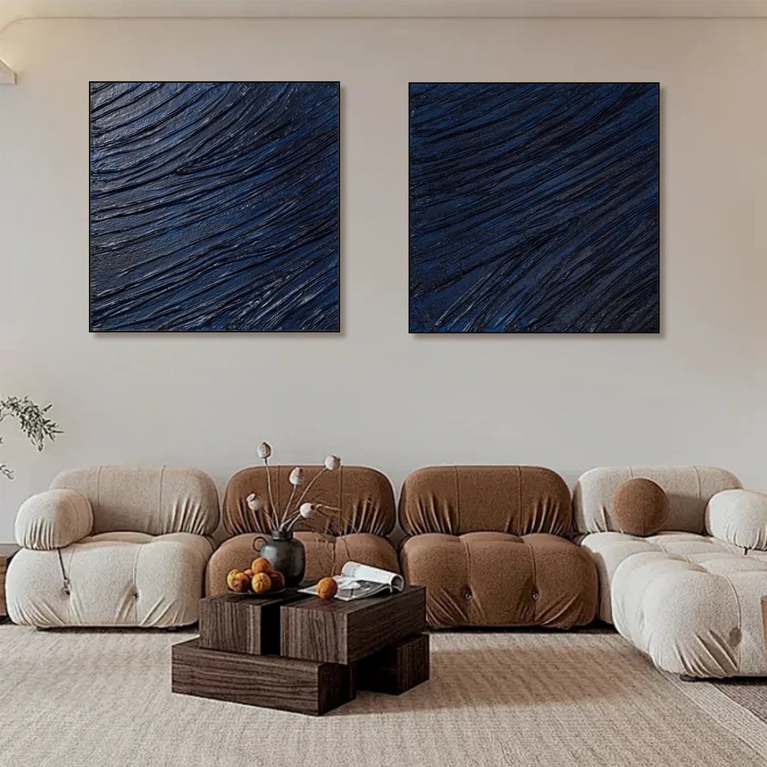 Blue Minimalist Textured Canvas Art Set of 2 #MT121