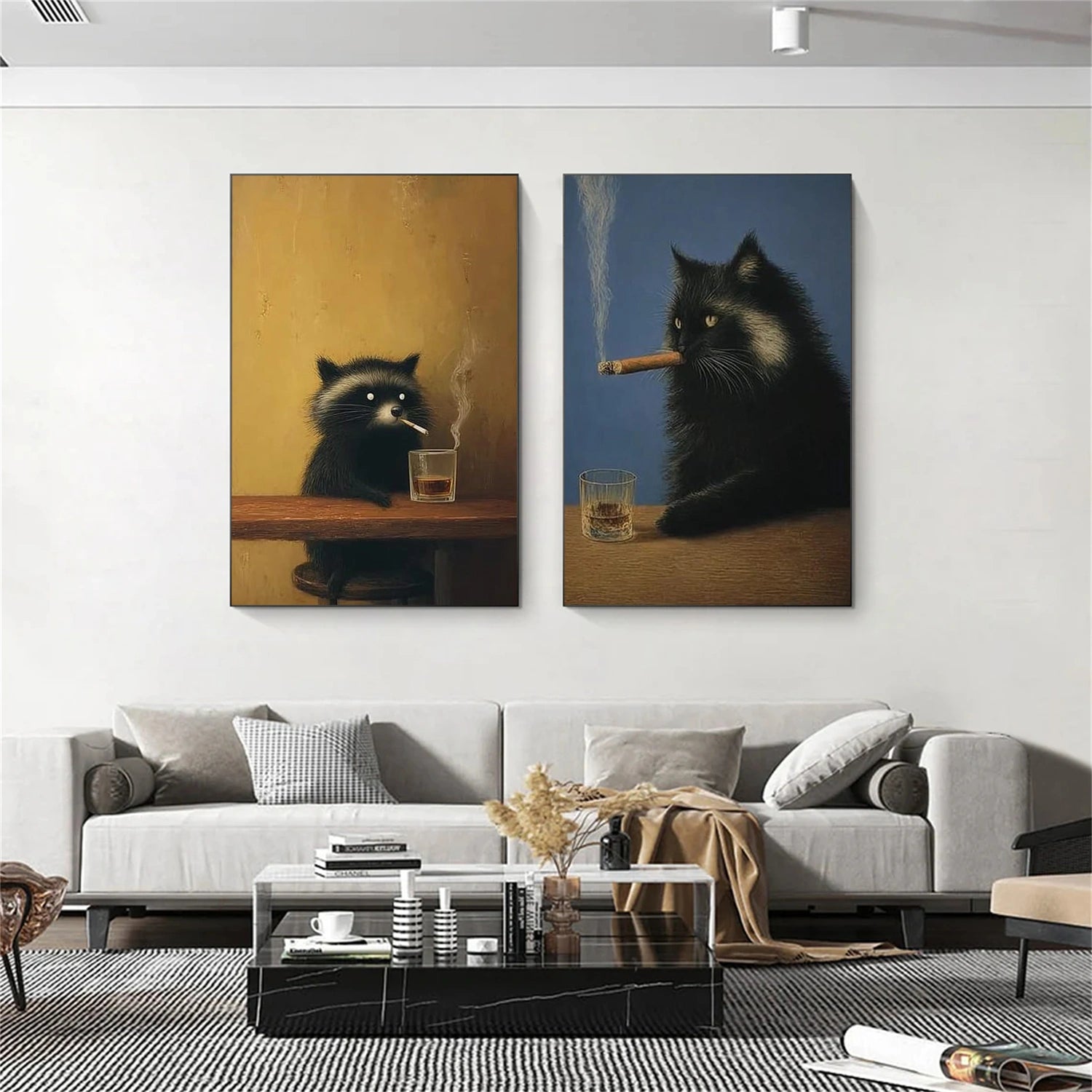 Abstract Animal Cat Wall Art Set of 2 #AC124