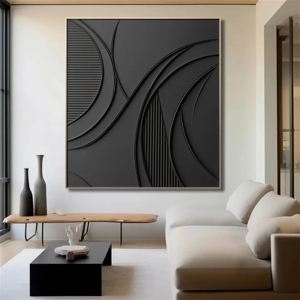 Black Minimalist Textured Canvas #MT101
