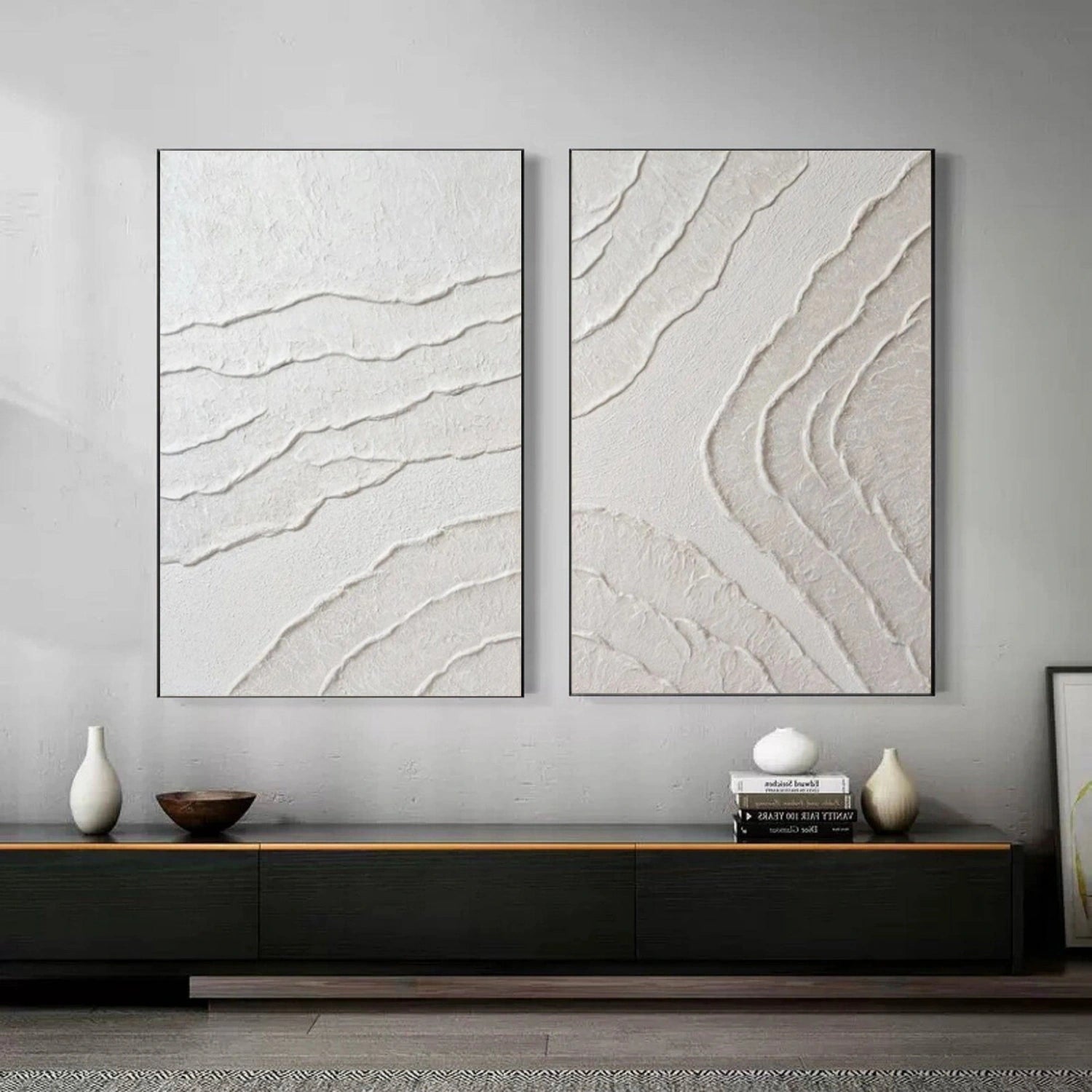 White Minimalist Textured Canvas Set of 2 #MT078