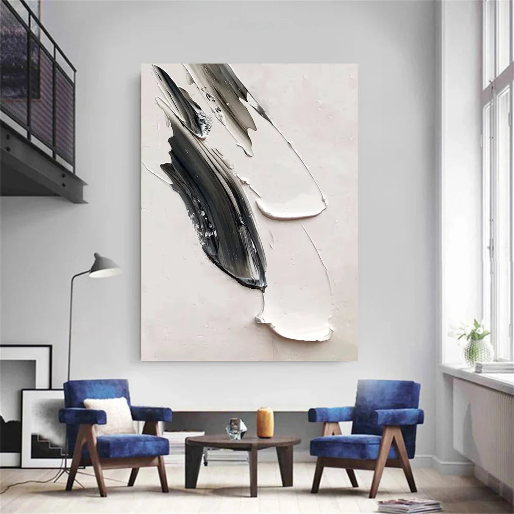 White and Black Minimalist Textured Canvas #MT072