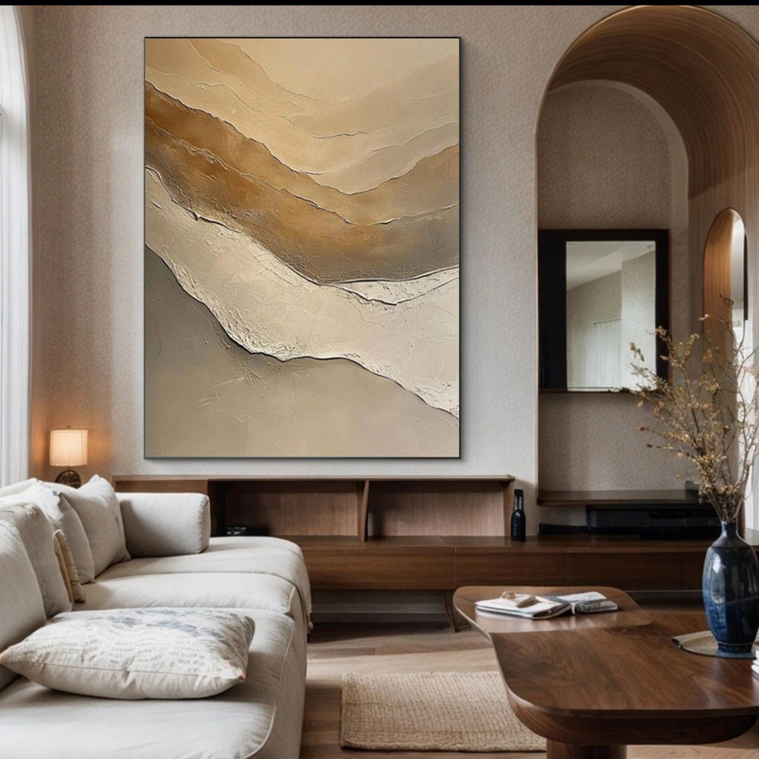 Beige and Brown Minimalist Textured Canvas Art #MT178