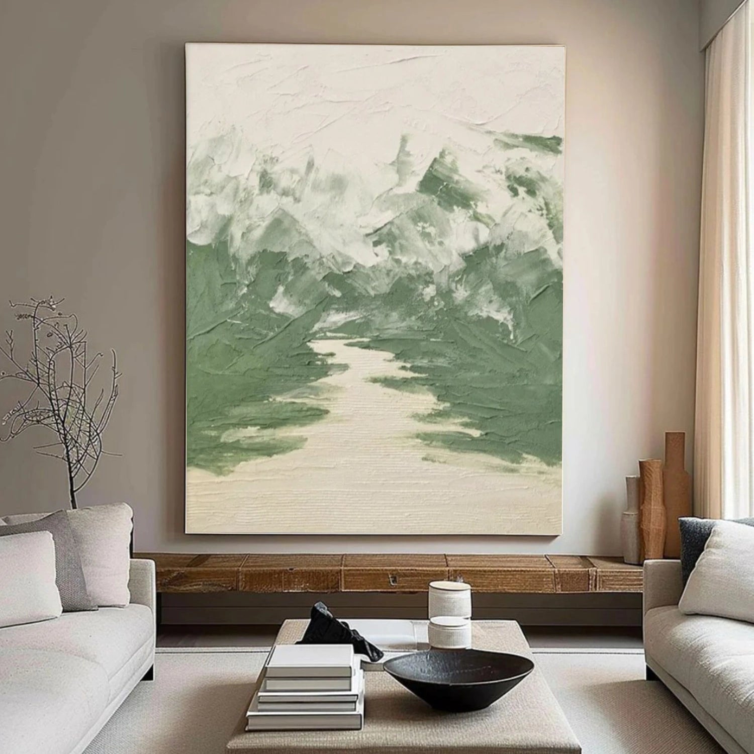 Green Abstract Mountain Canvas Art #MO026