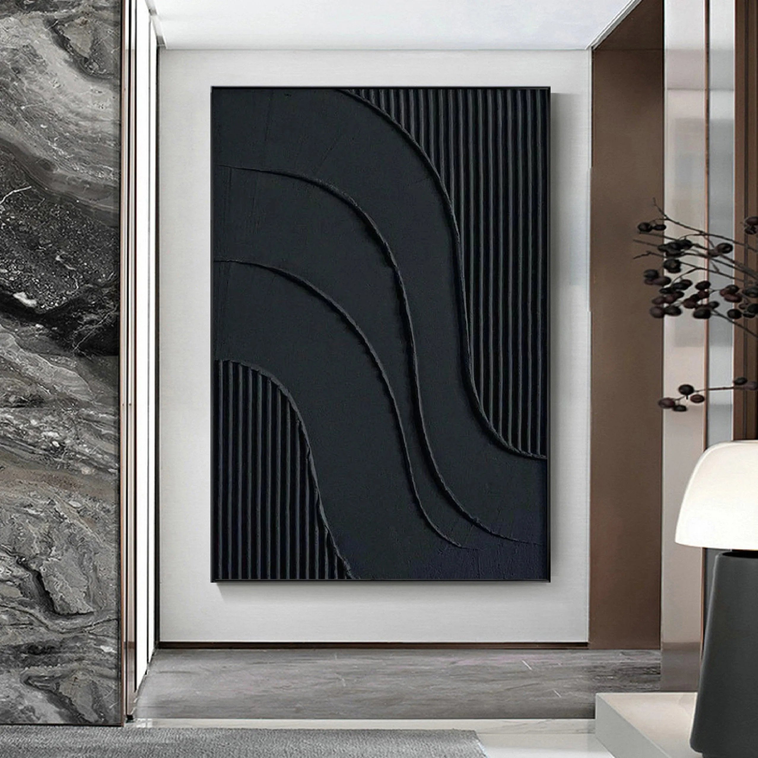 Black Minimalist Textured Canvas #MT063