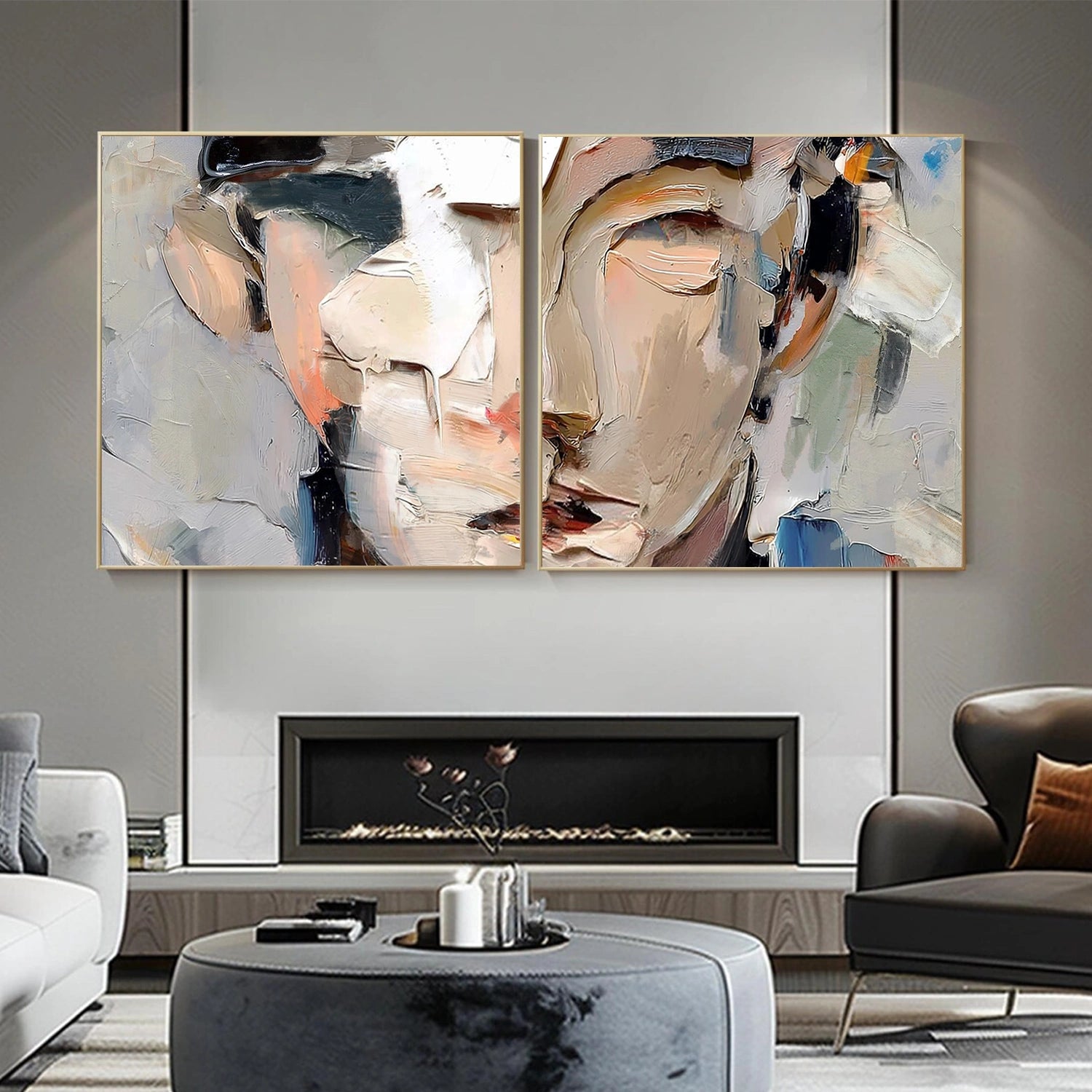 Abstract Portrait Textured Canvas Art Set of 2 #AE125