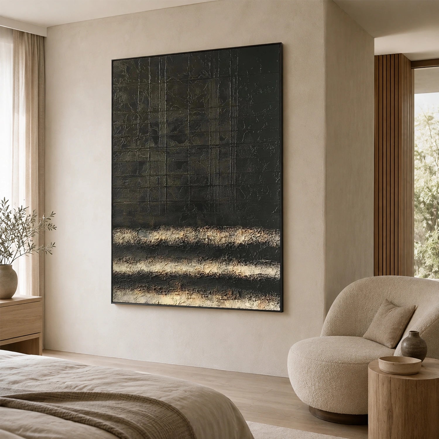 Black Abstract Textured  Wall Art #AT180