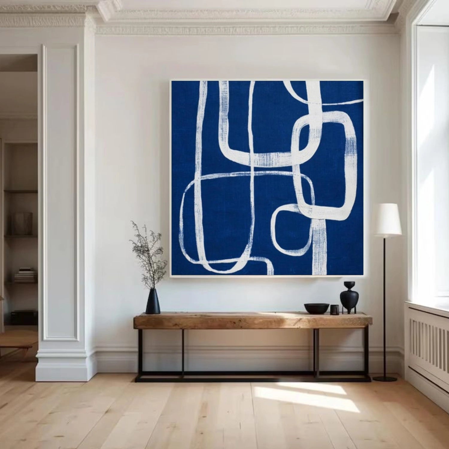 Blue and White Abstract Canvas Wall Art #AP361