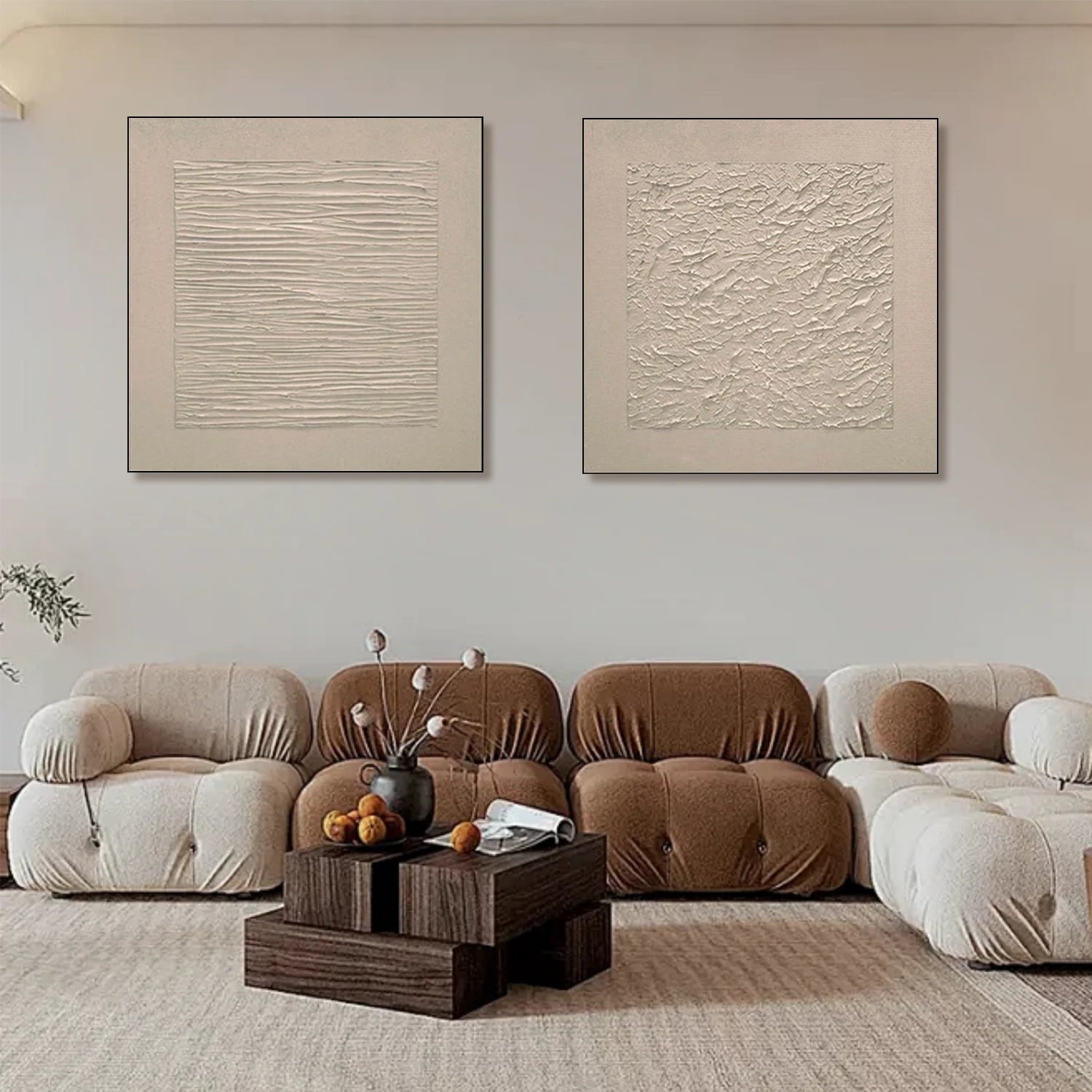 Beige Wabi Sabi Textured Canvas Art Set of 2 #WS062