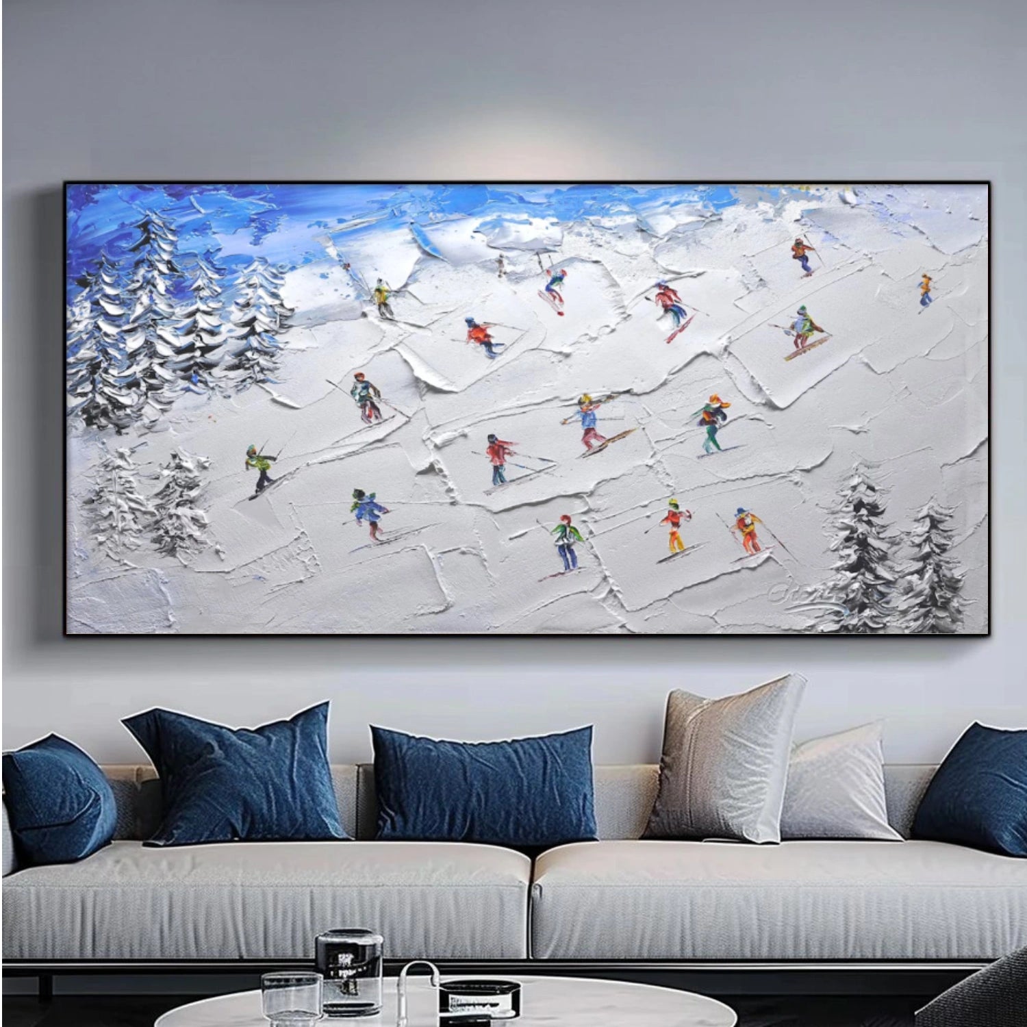 Skiing Sport Textured Wall Art #MS058
