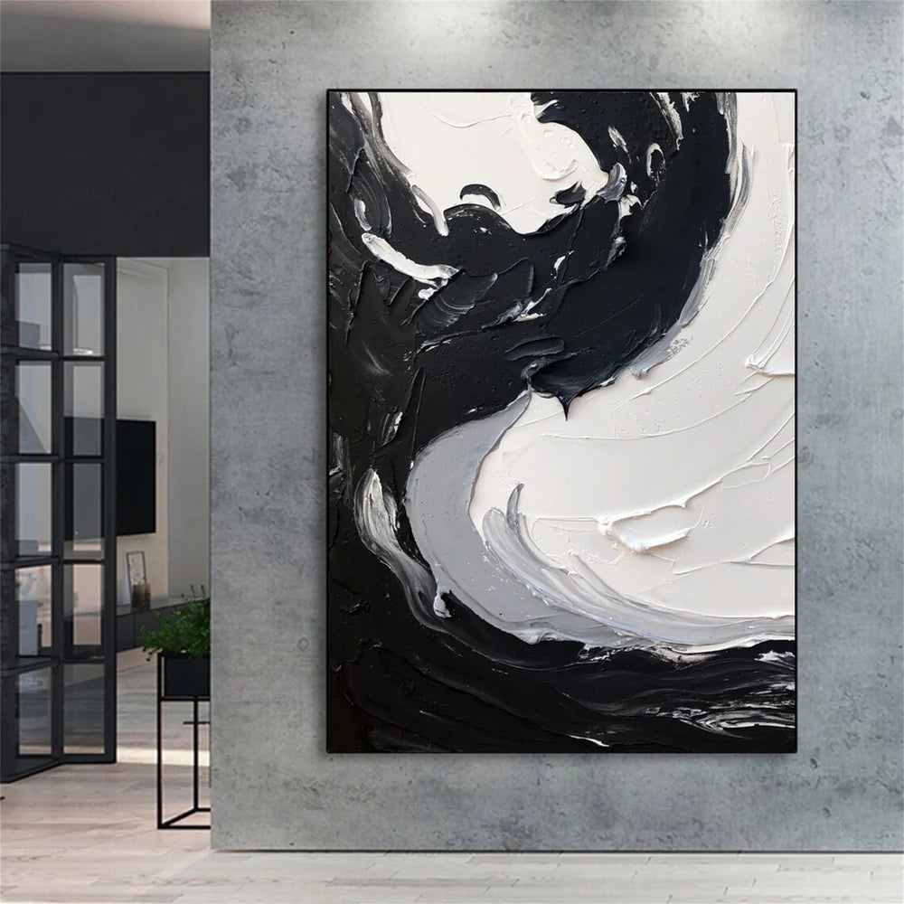 White and Black Minimalist Textured Canvas #MT111