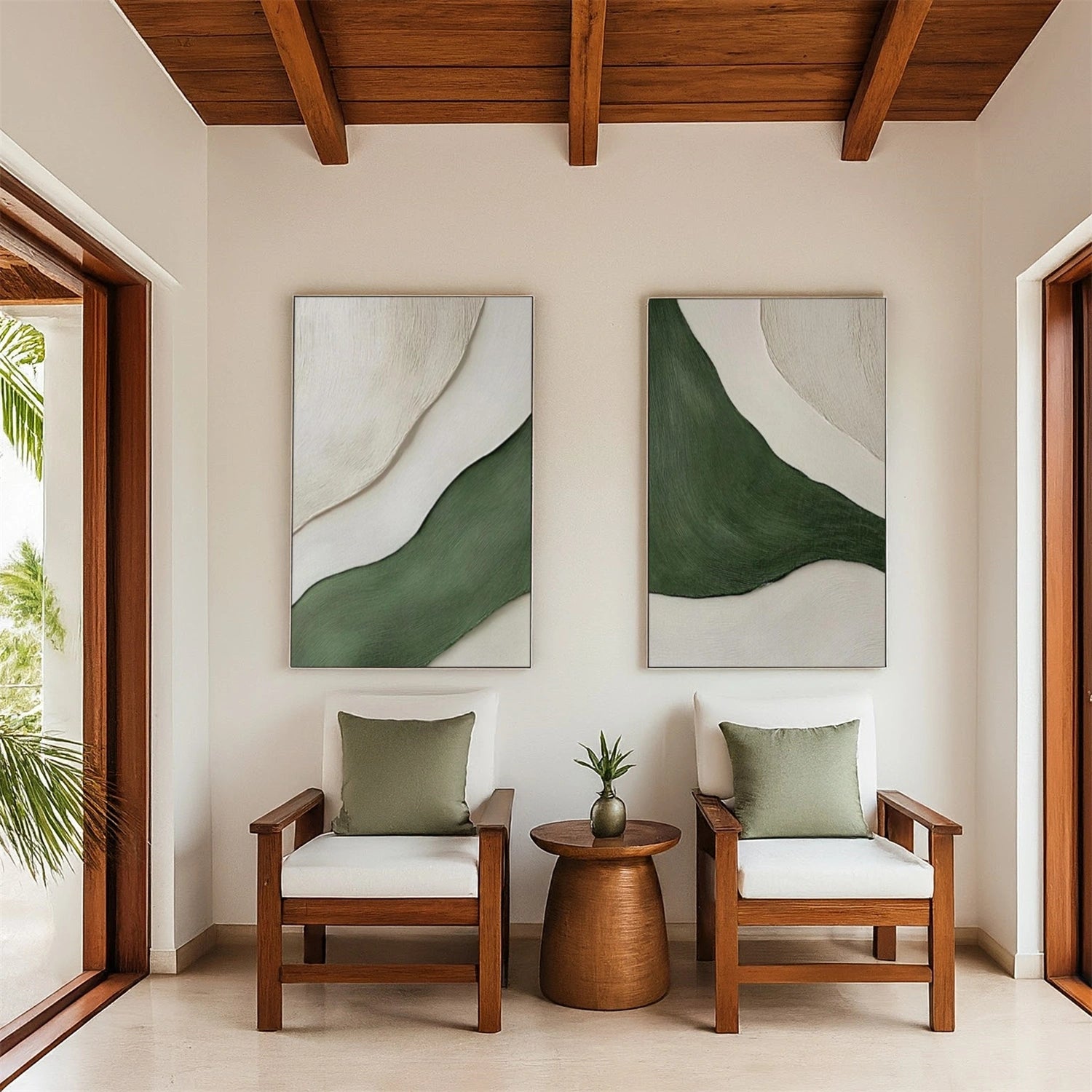 Green Minimalist Textured Canvas Art Set of 2 #MT177