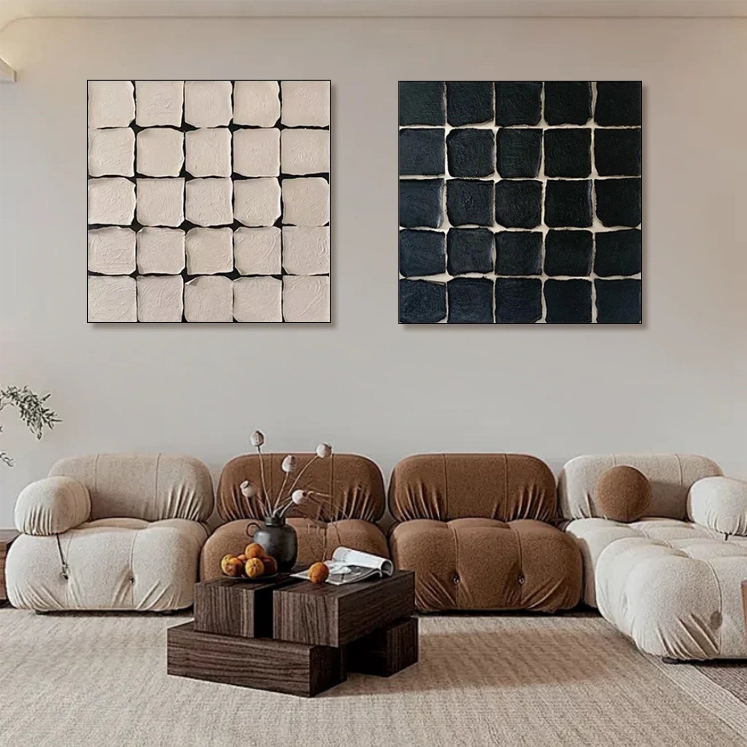 Black and White Wabi Sabi Textured Canvas Art Set of 2 #WS061