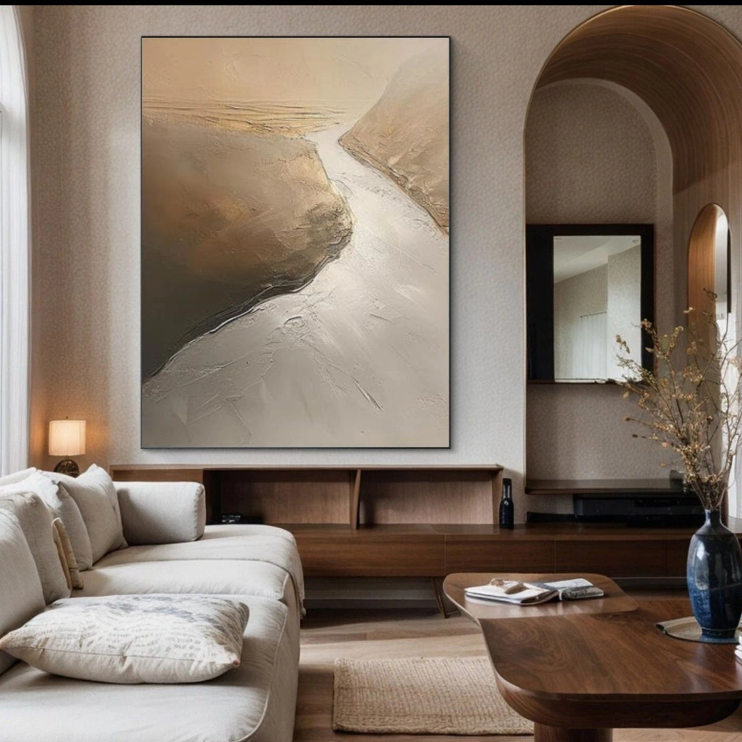 Beige and Brown Minimalist Textured Canvas Art #MT179