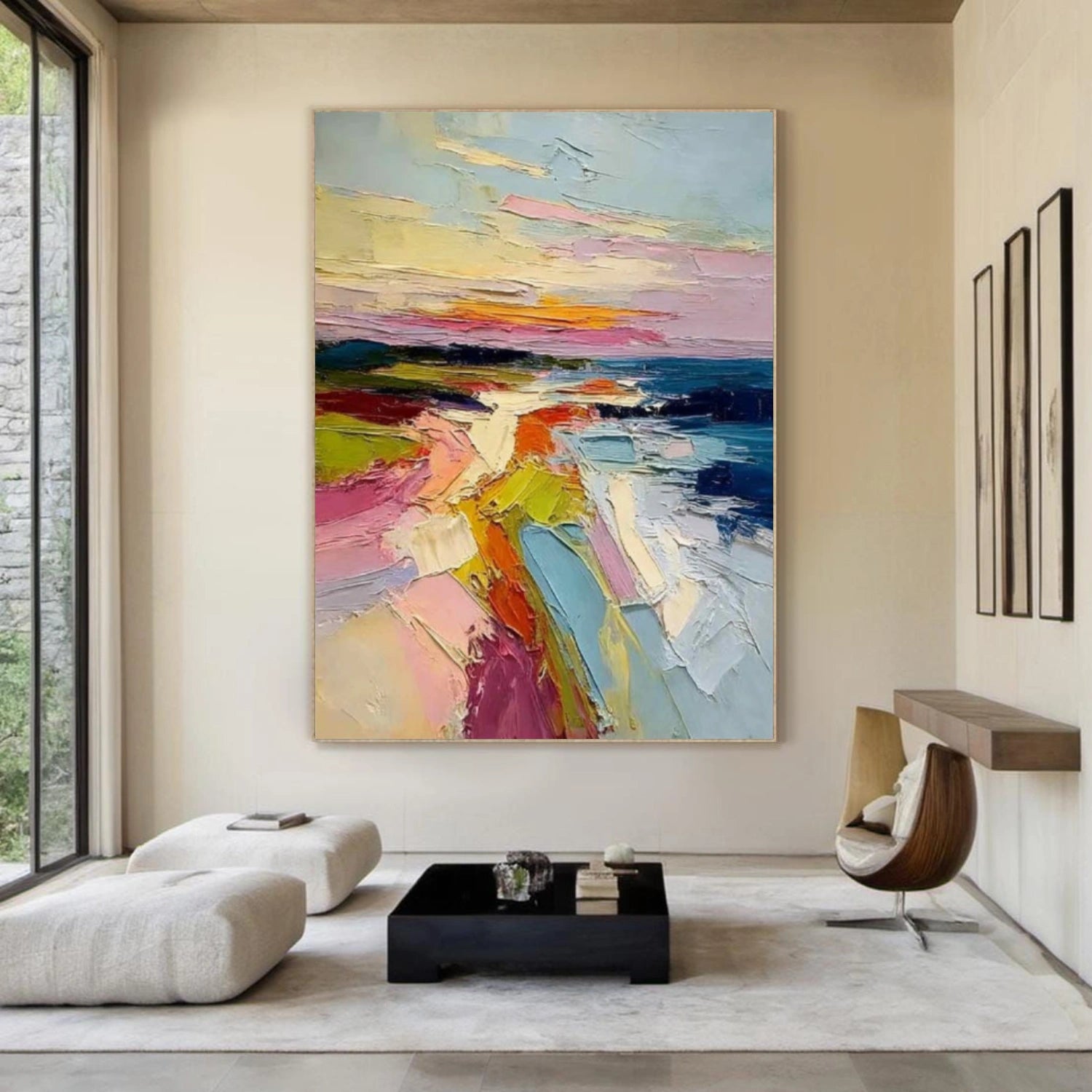 Colorful Ocean And Sky Abstract Textured Wall Art #OS147