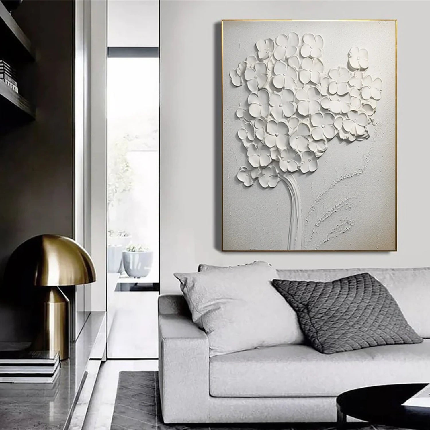 White Flower Abstract Textured Wall Art #FP120