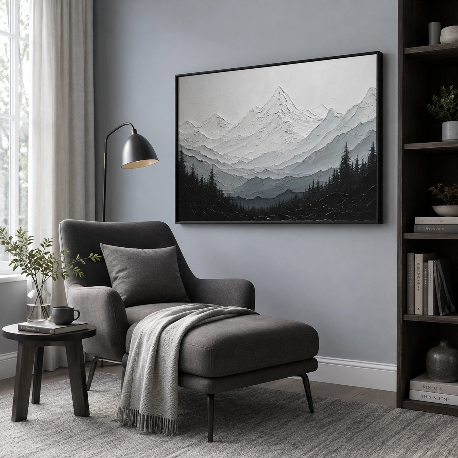 Black and White Minimalist Mountain Textured Canvas Art #MO072