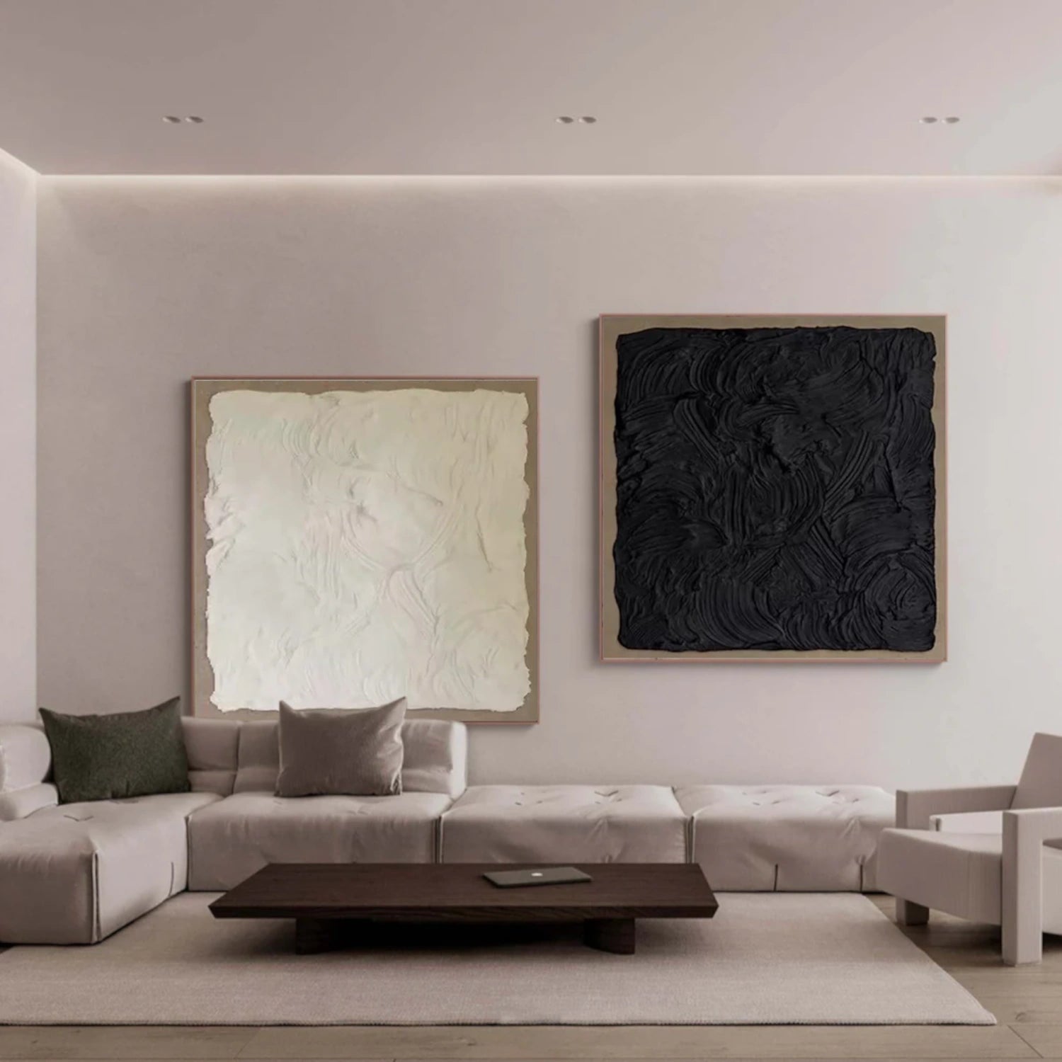 Black and White Minimalist Textured Canvas Art Set of 2 #MT133