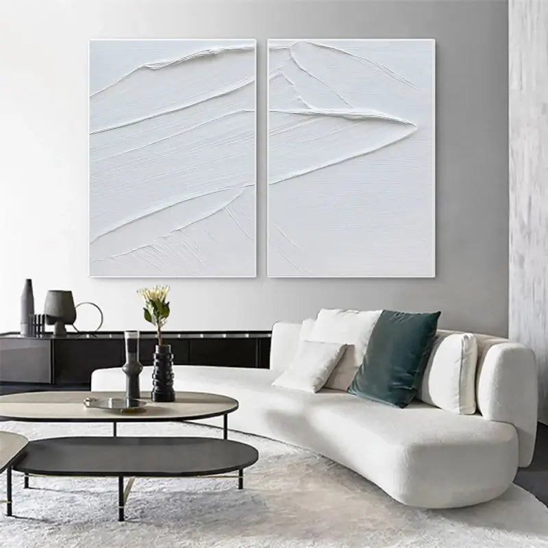 White Minimalistic Textured Canvas Art Set of 2 #MT114