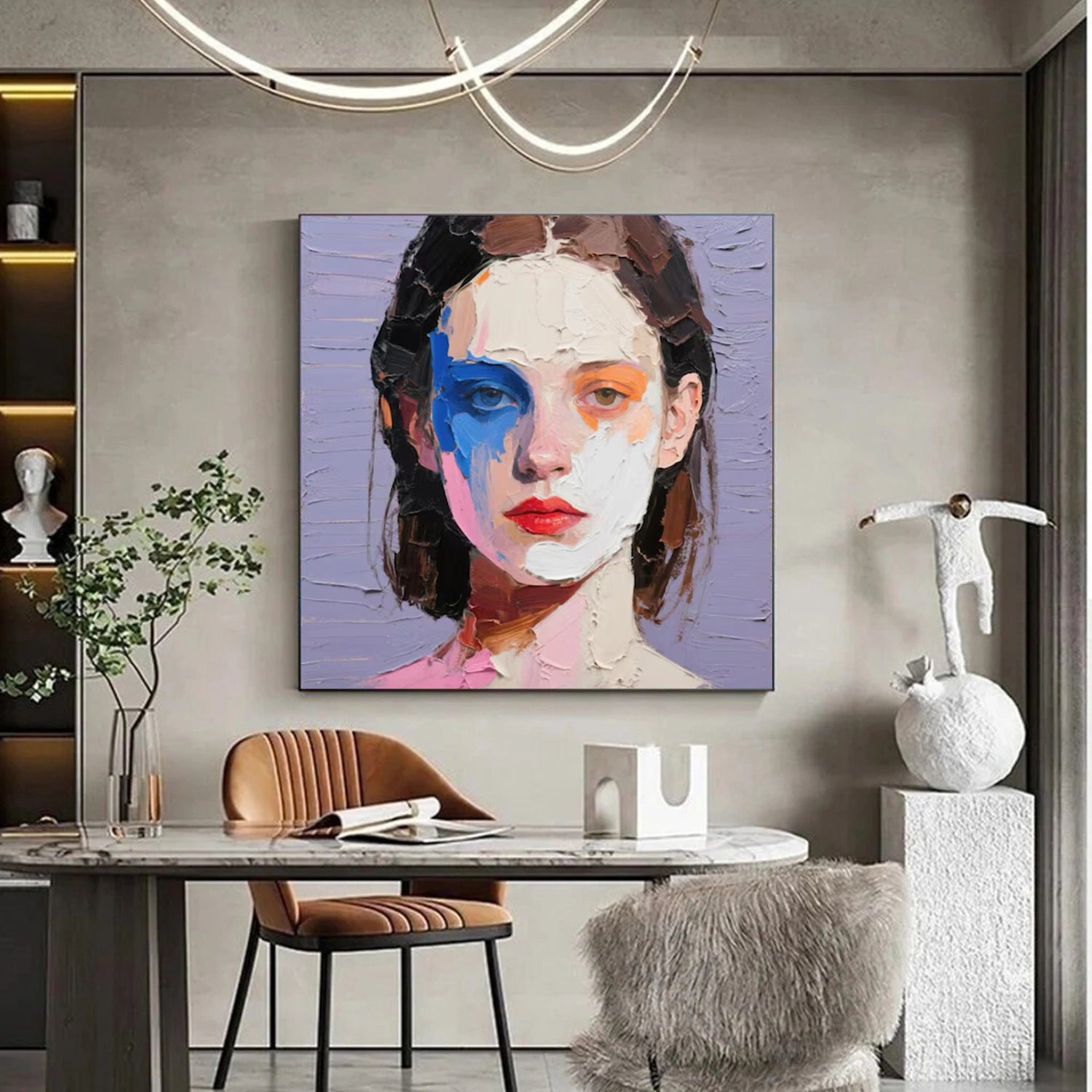 Abstract Portrait Textured Canvas Art #AE089