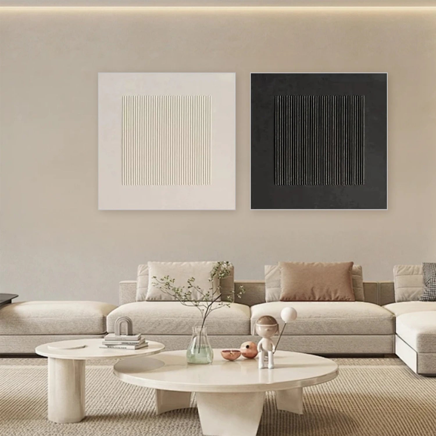 Black and White Minimalist Textured Canvas Art Set of 2 #MT125
