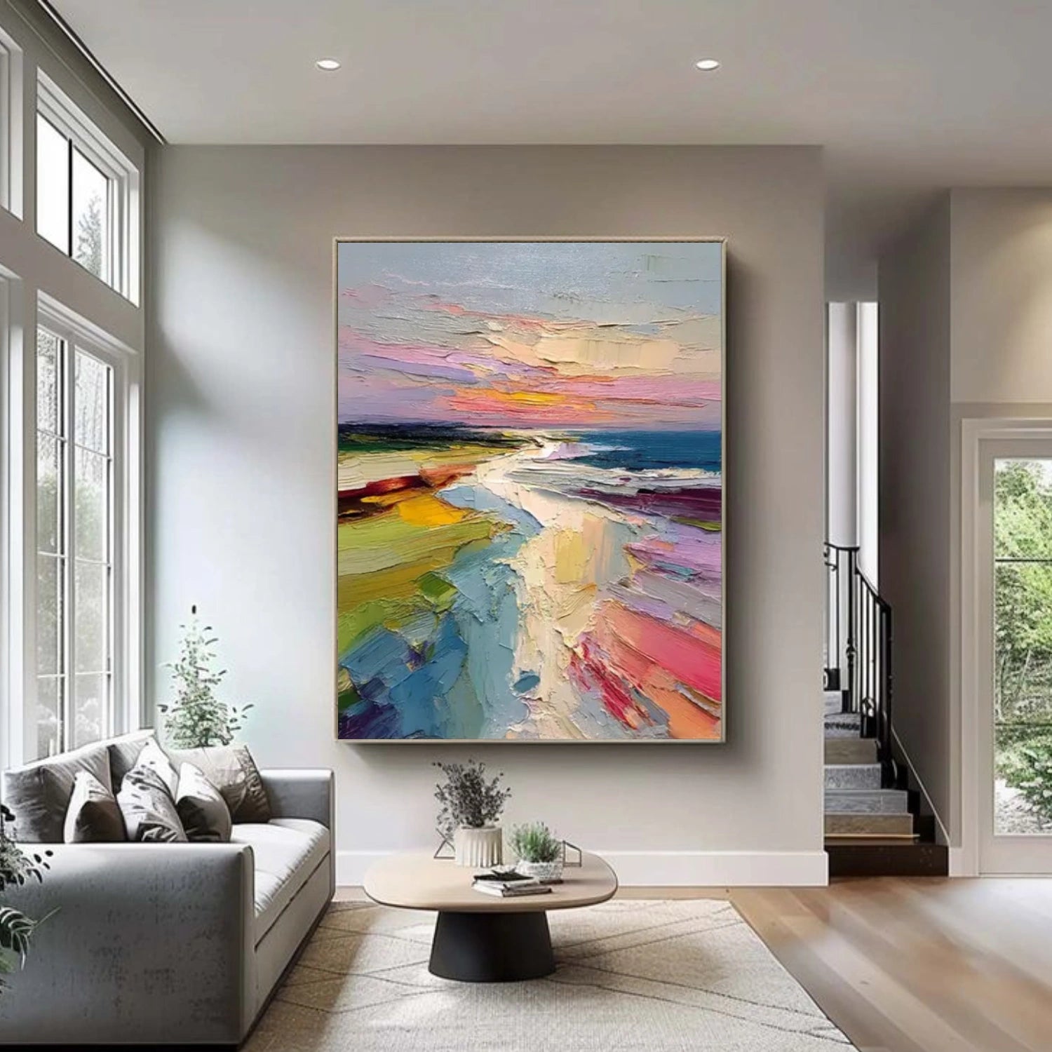 Colorful Ocean And Sky Abstract Textured Wall Art #OS100