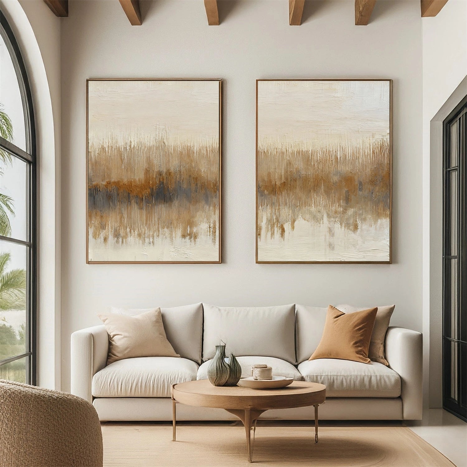 Beige and Brown Abstract Canvas Wall Art Set of 2 #AP317