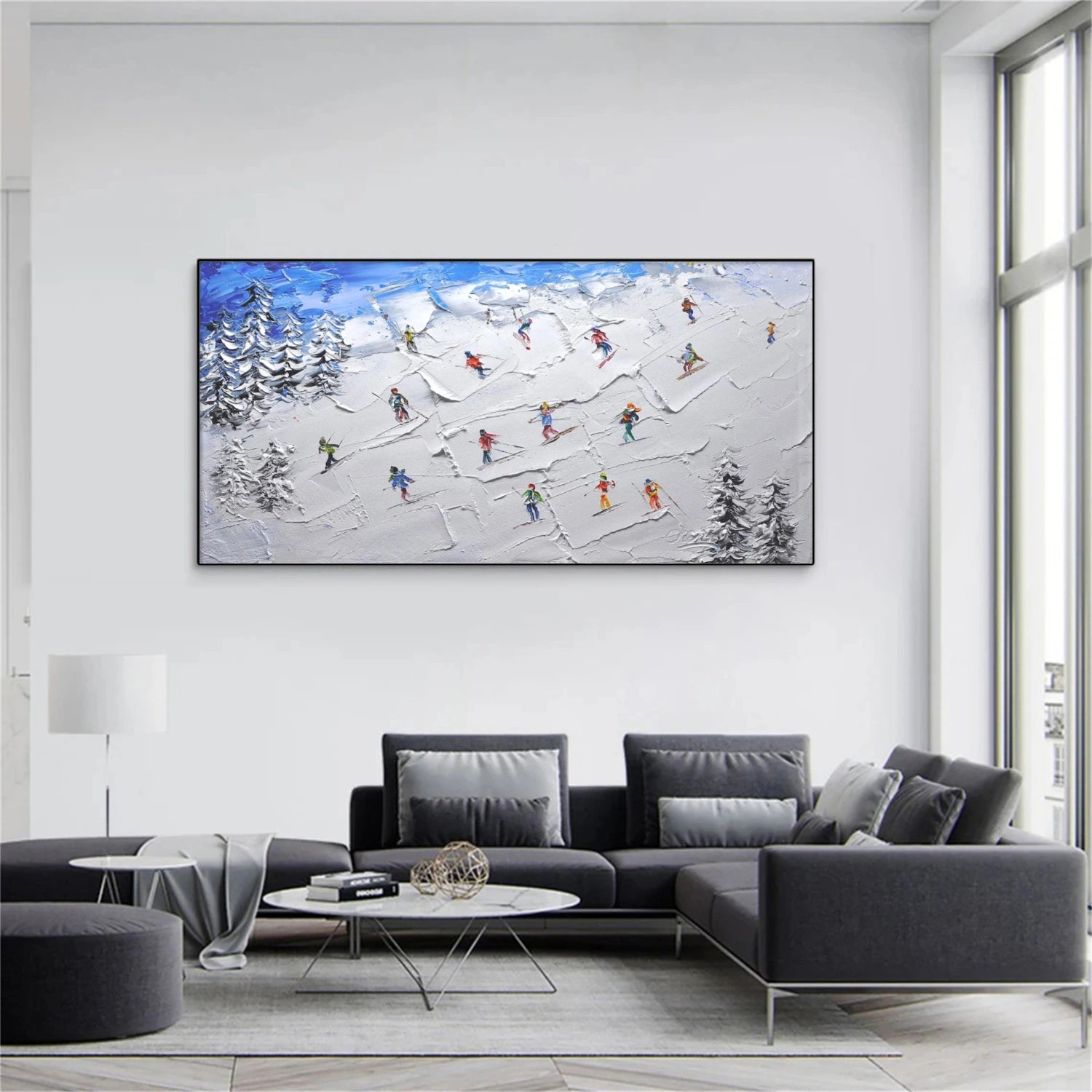 Skiing Sport Textured Wall Art #MS058
