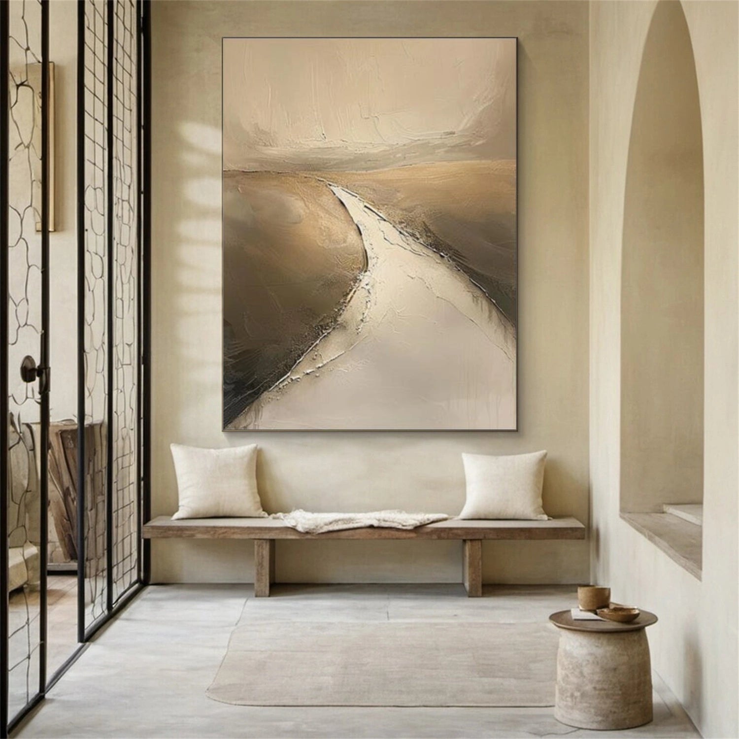 Beige and Brown Minimalist Textured Canvas Art #MT181