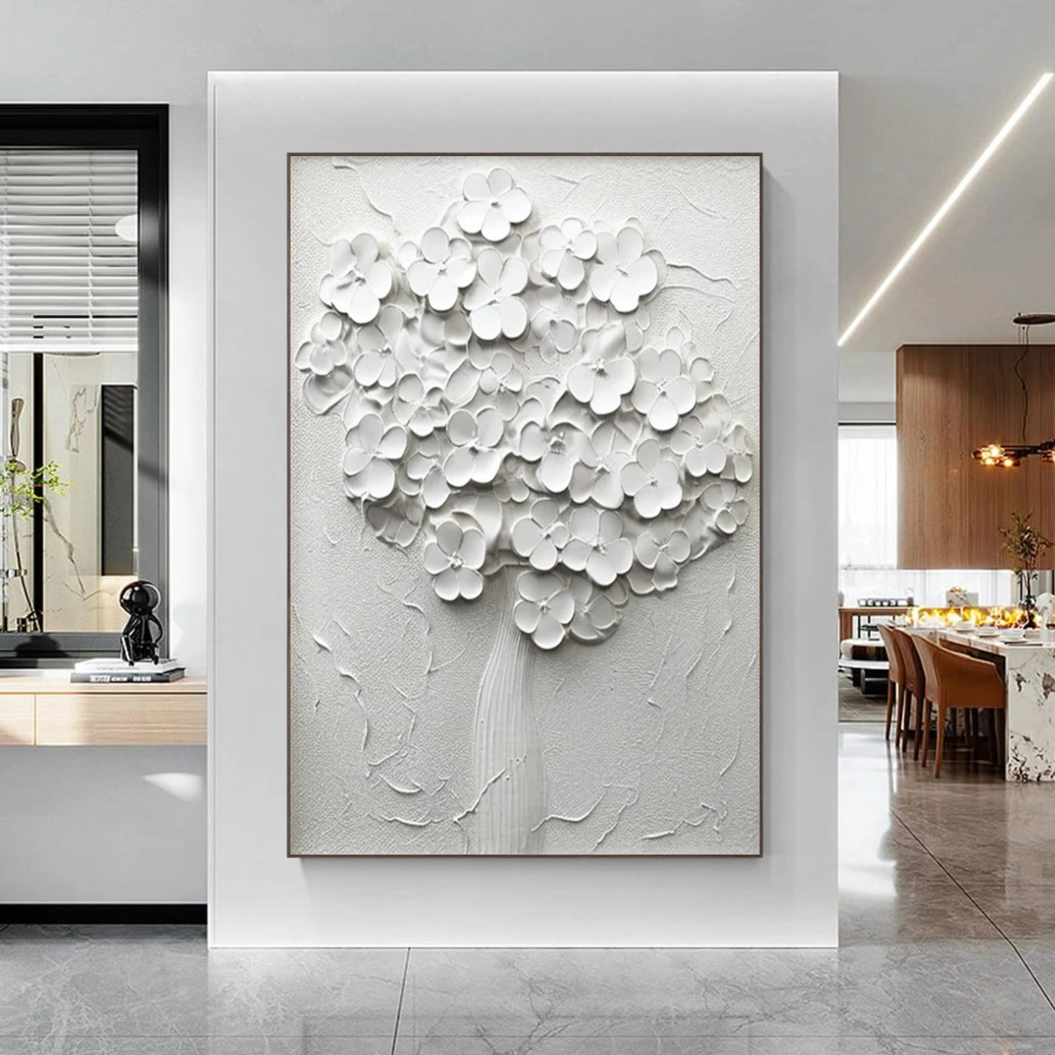 White Flower Abstract Textured Wall Art #FP119