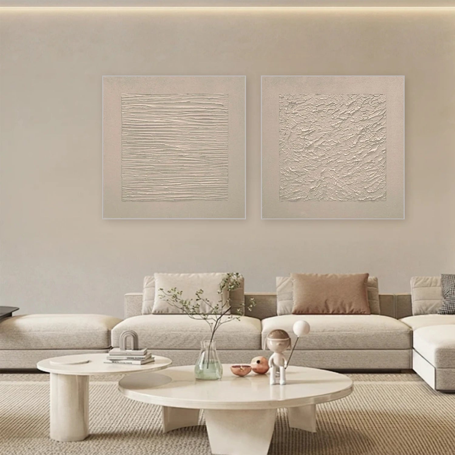 Beige Wabi Sabi Textured Canvas Art Set of 2 #WS062