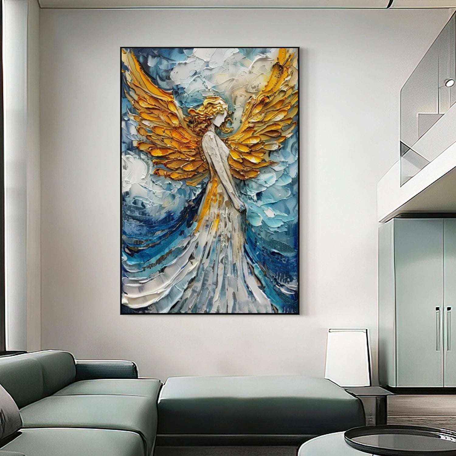 Abstract Angel Portrait Textured Canvas Art #AE130