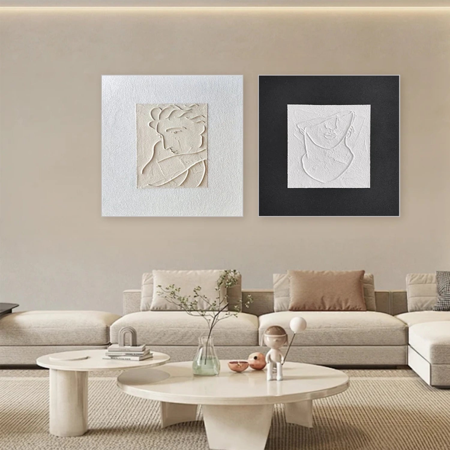 Black and White Minimalist Textured Canvas Art Set of 2 #MT124