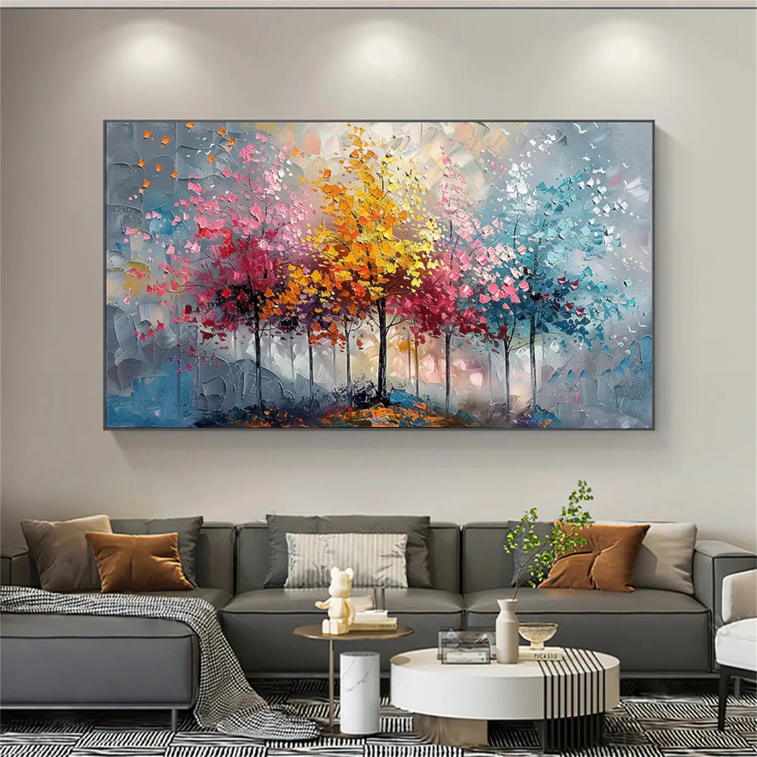 Colorful  Tree Textured Painting Canvas #TP010