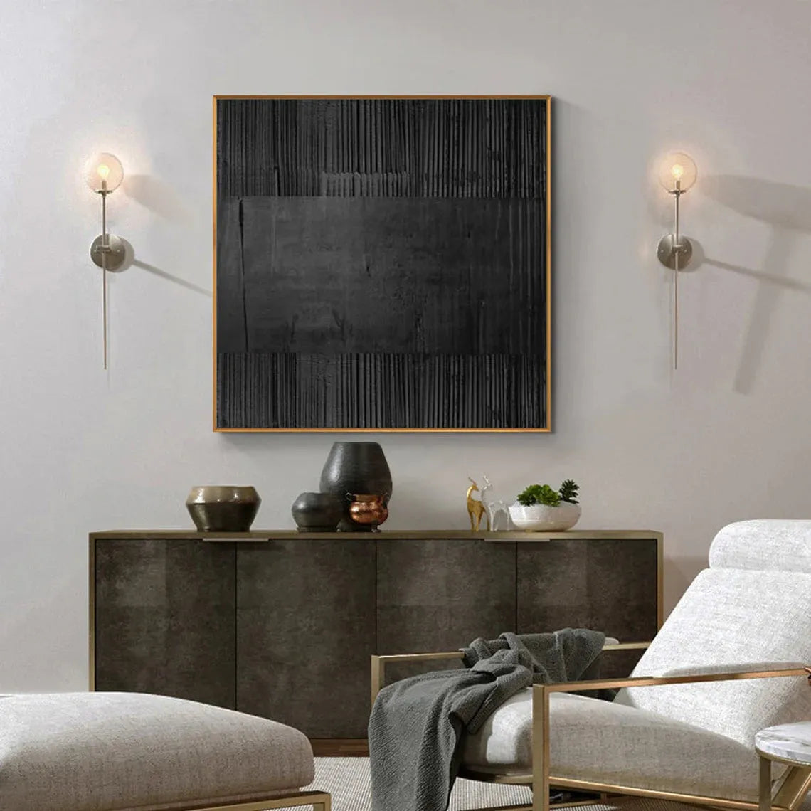 Black Minimalist Textured Canvas #MT060