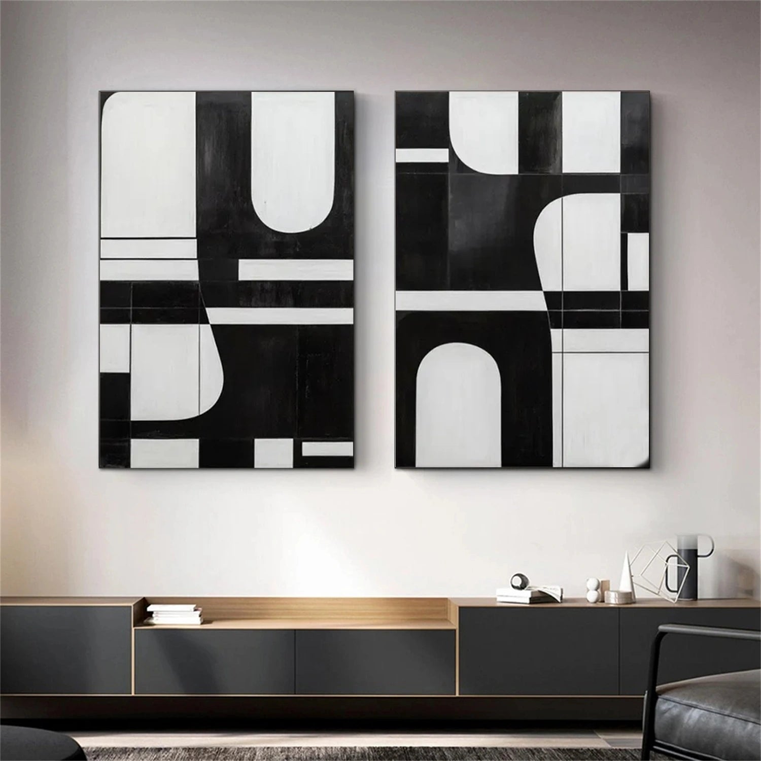 Black and White Minimalistic Set of 2 Canvas Art #MT117