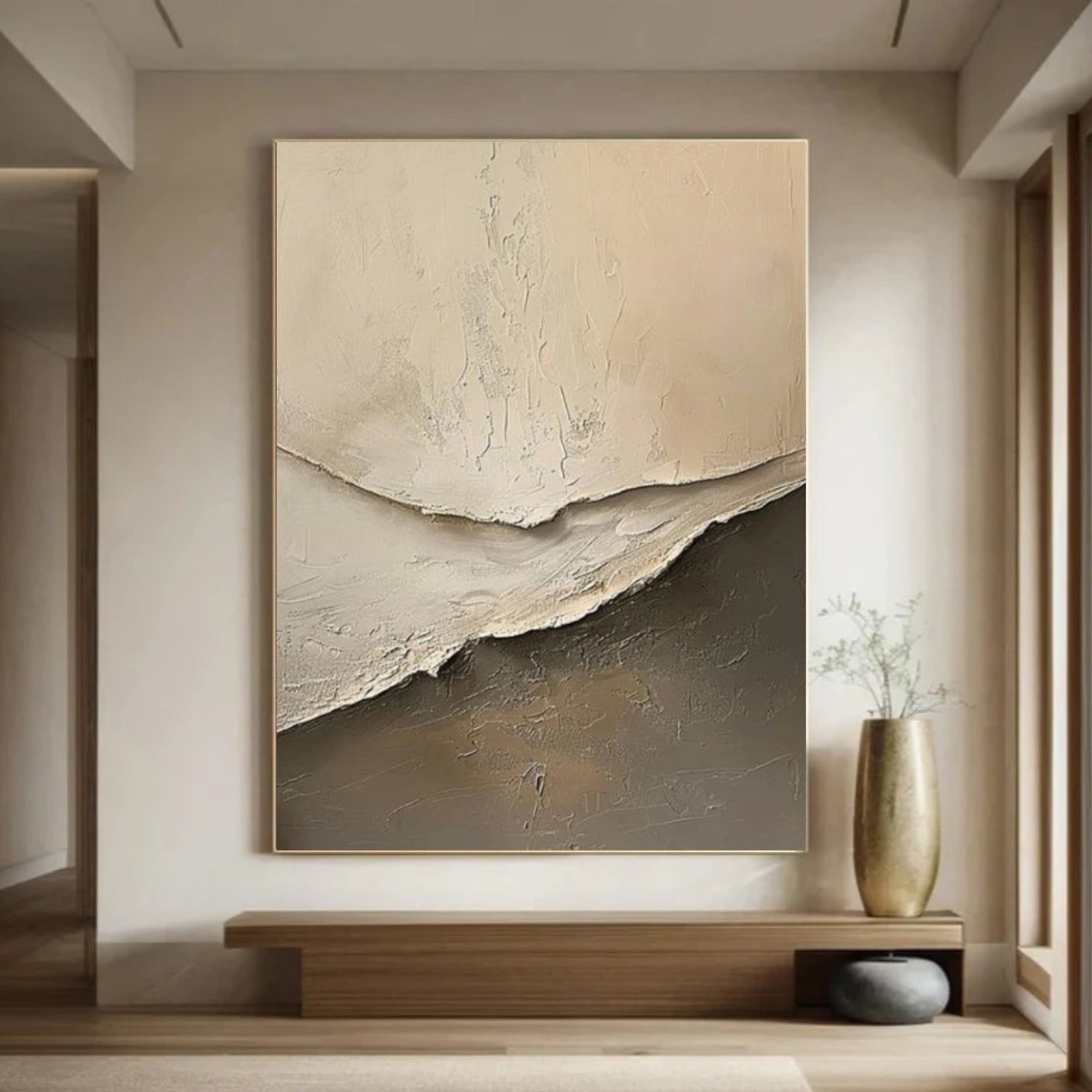 Beige and Brown Minimalist Textured Canvas Art #MT180