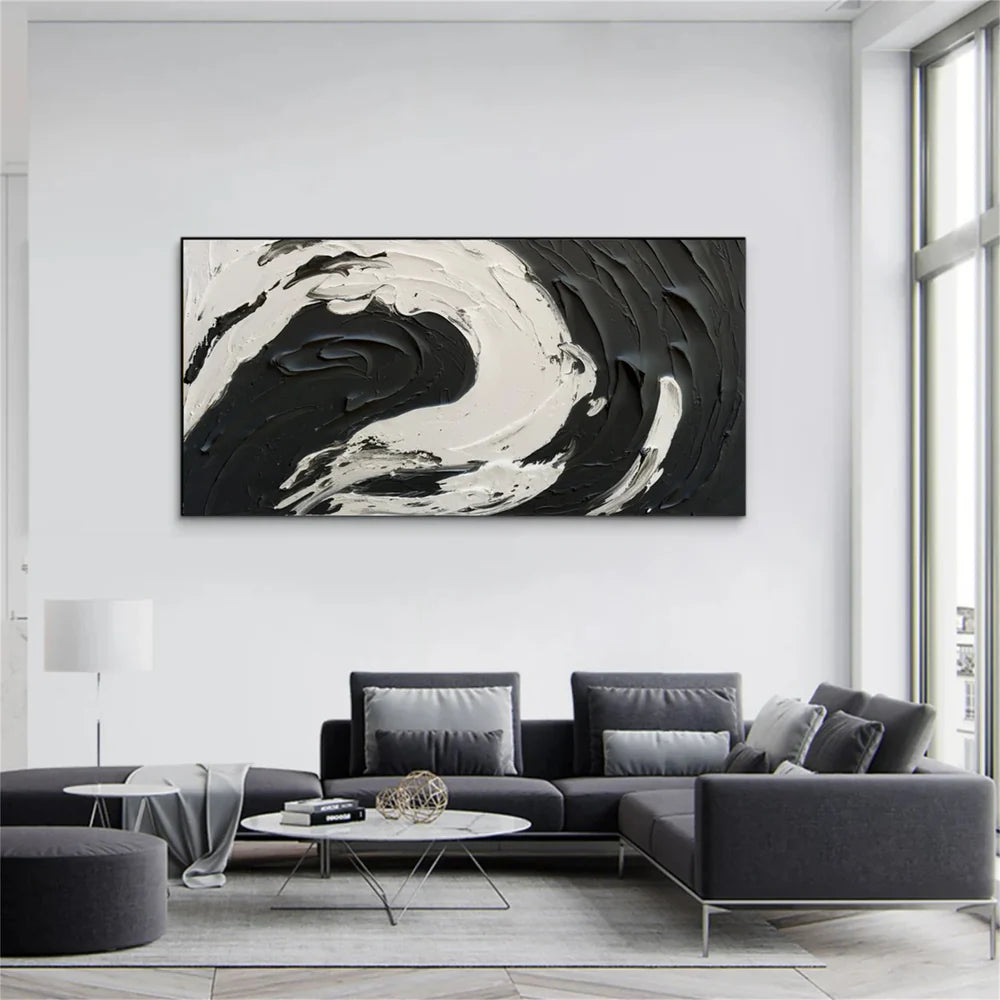 White and Black Minimalist Textured Canvas #MT068