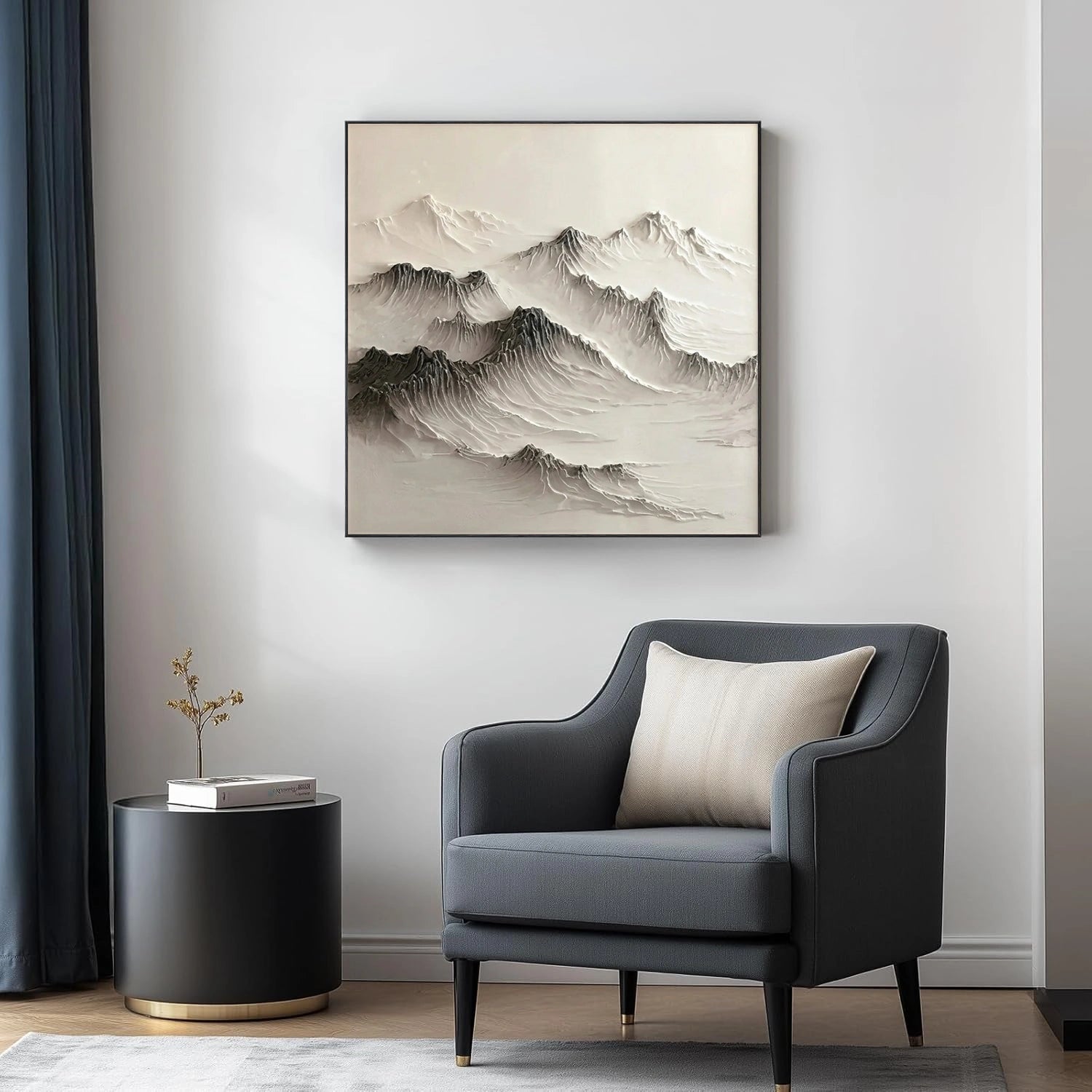 Black and White Minimalist Mountain Textured Canvas Art #MO062