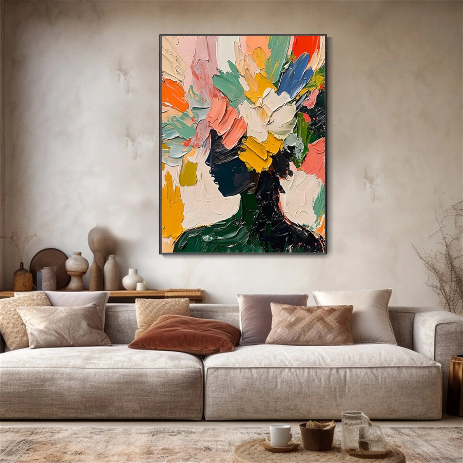 Abstract Portrait Textured Canvas Art #AE044